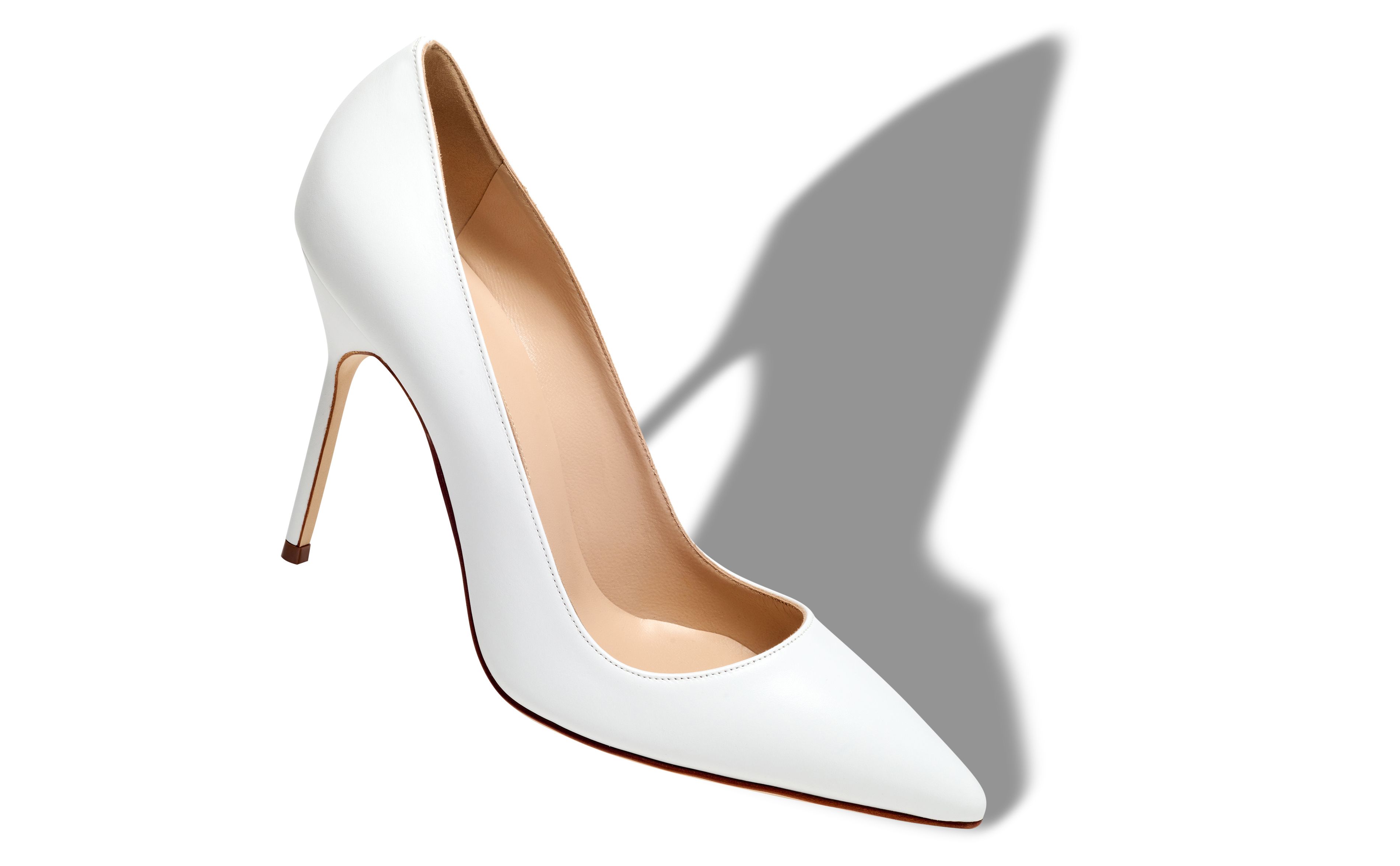Manolo Blahnik Bb White Calf Leather Pointed Toe Pumps