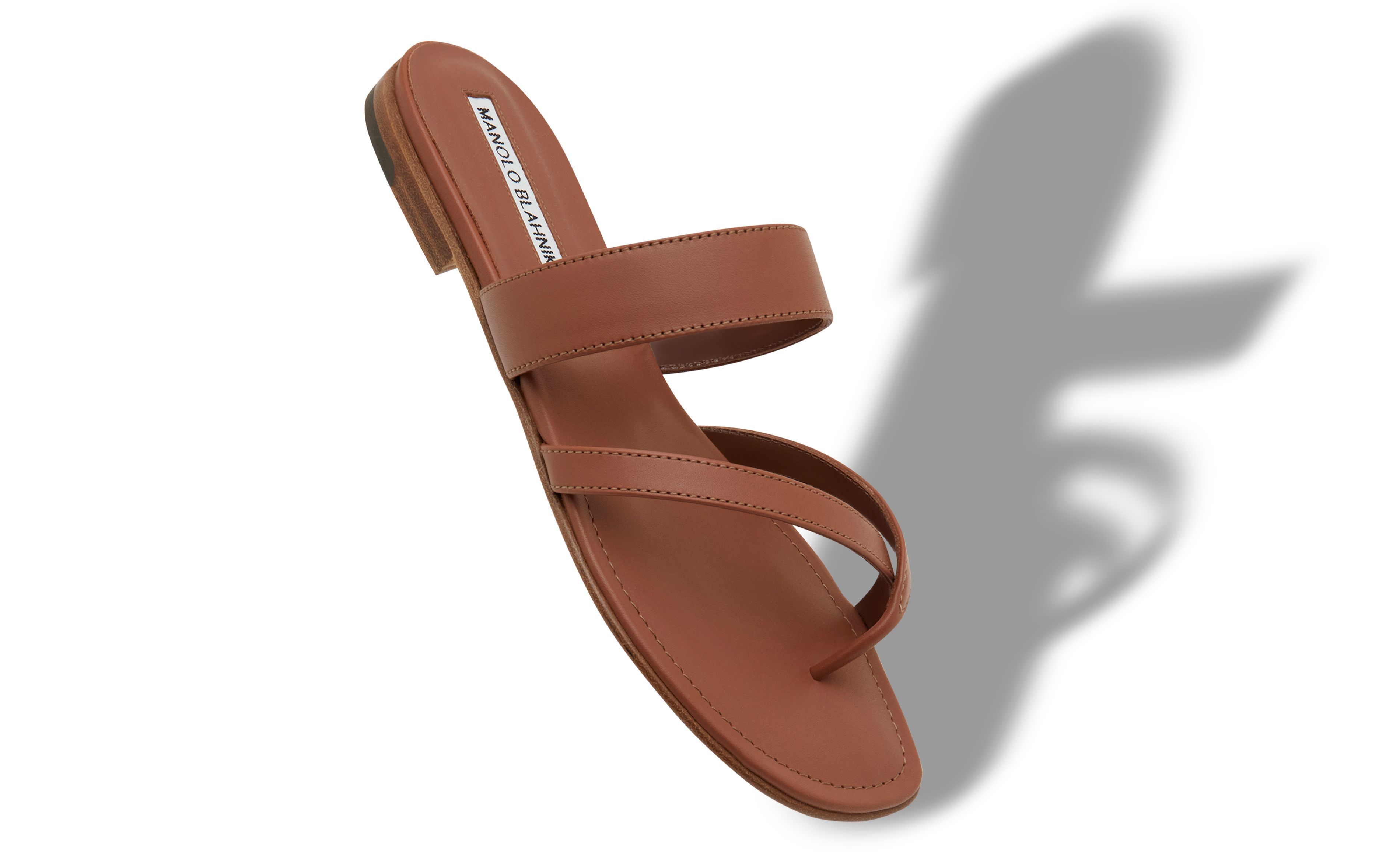 Designer Brown Calf Leather Flat Sandals - Image Main