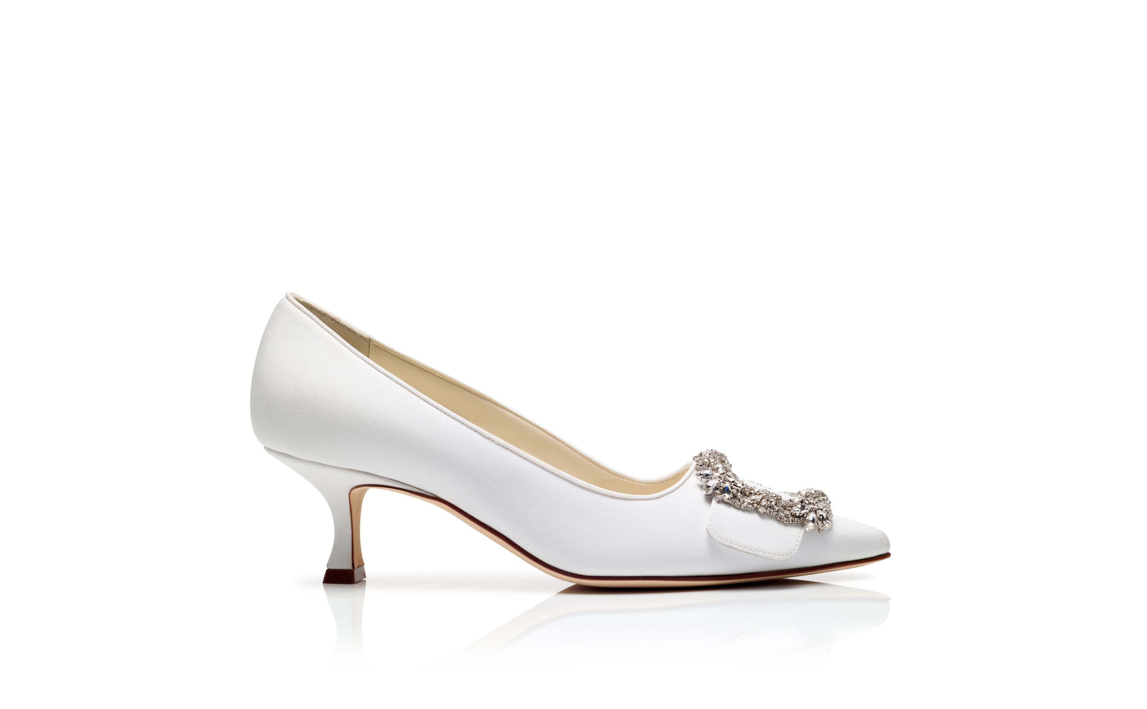 Designer Cream Crepe De Chine Buckle Detail Pumps - Image Side View