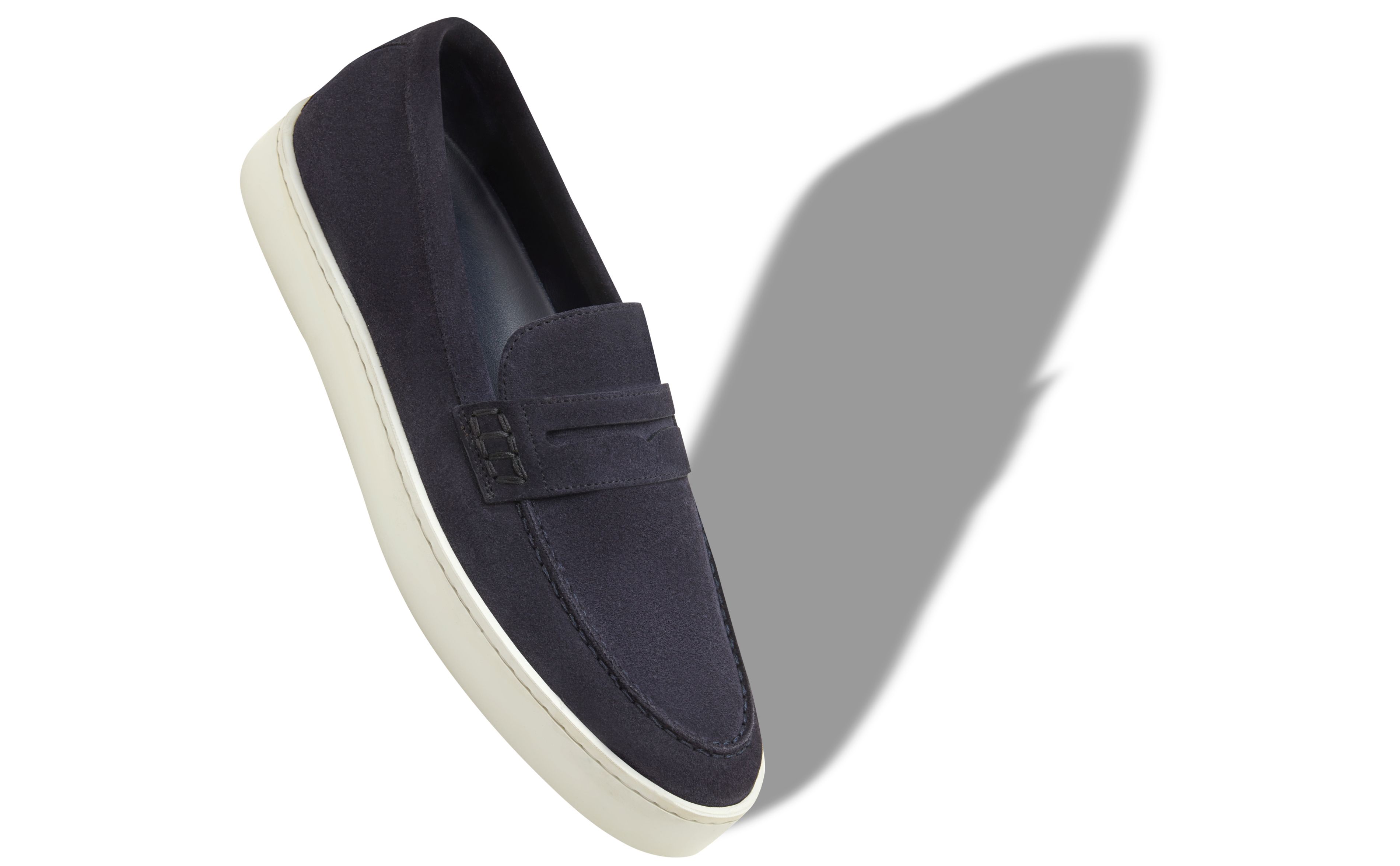 Designer Navy Blue Suede Slip-On Loafers - Image Main View