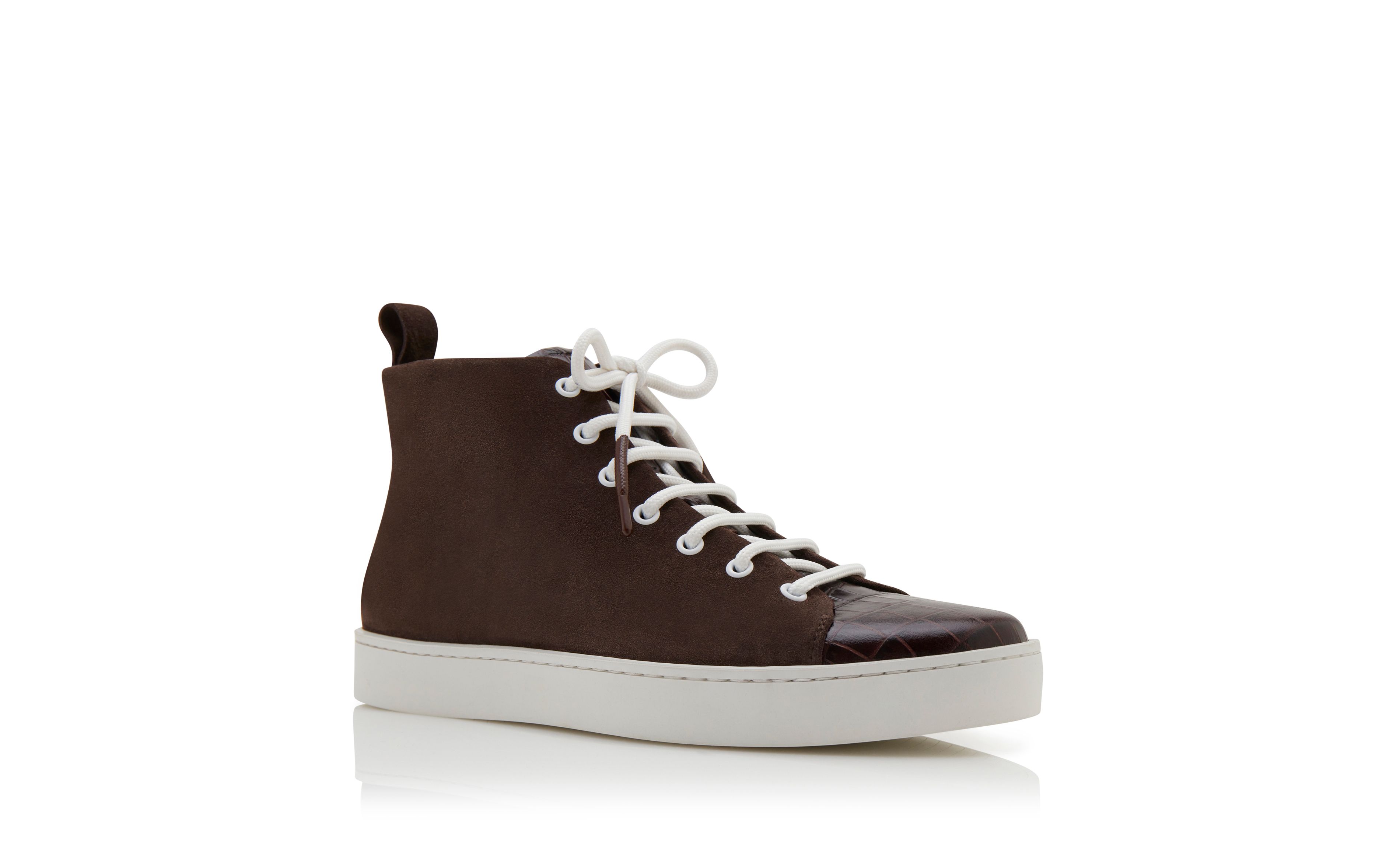 Designer Brown Calf Leather Lace Up Sneakers - Image Upsell