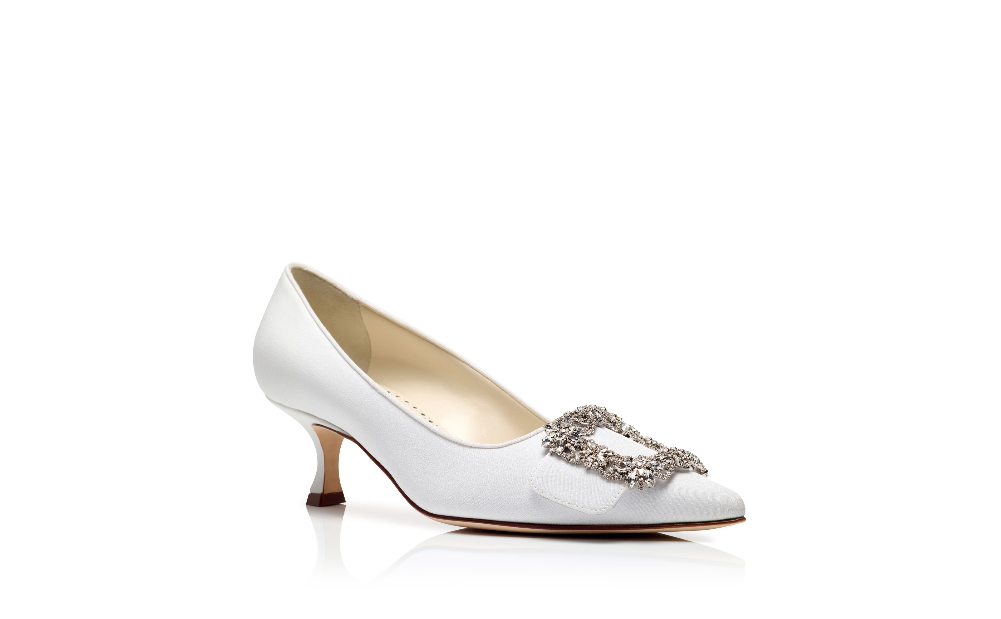 Designer Cream Crepe De Chine Buckle Detail Pumps - Image Upsell