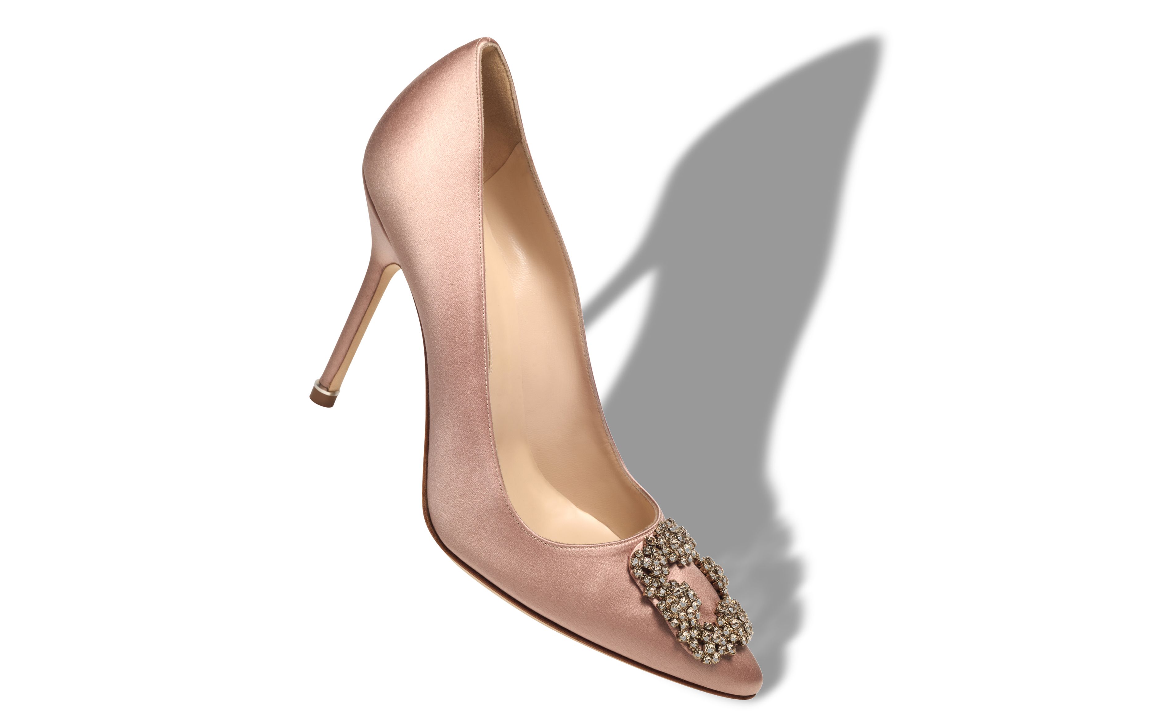 Designer Beige Satin Jewel Buckle Pumps - Image Main