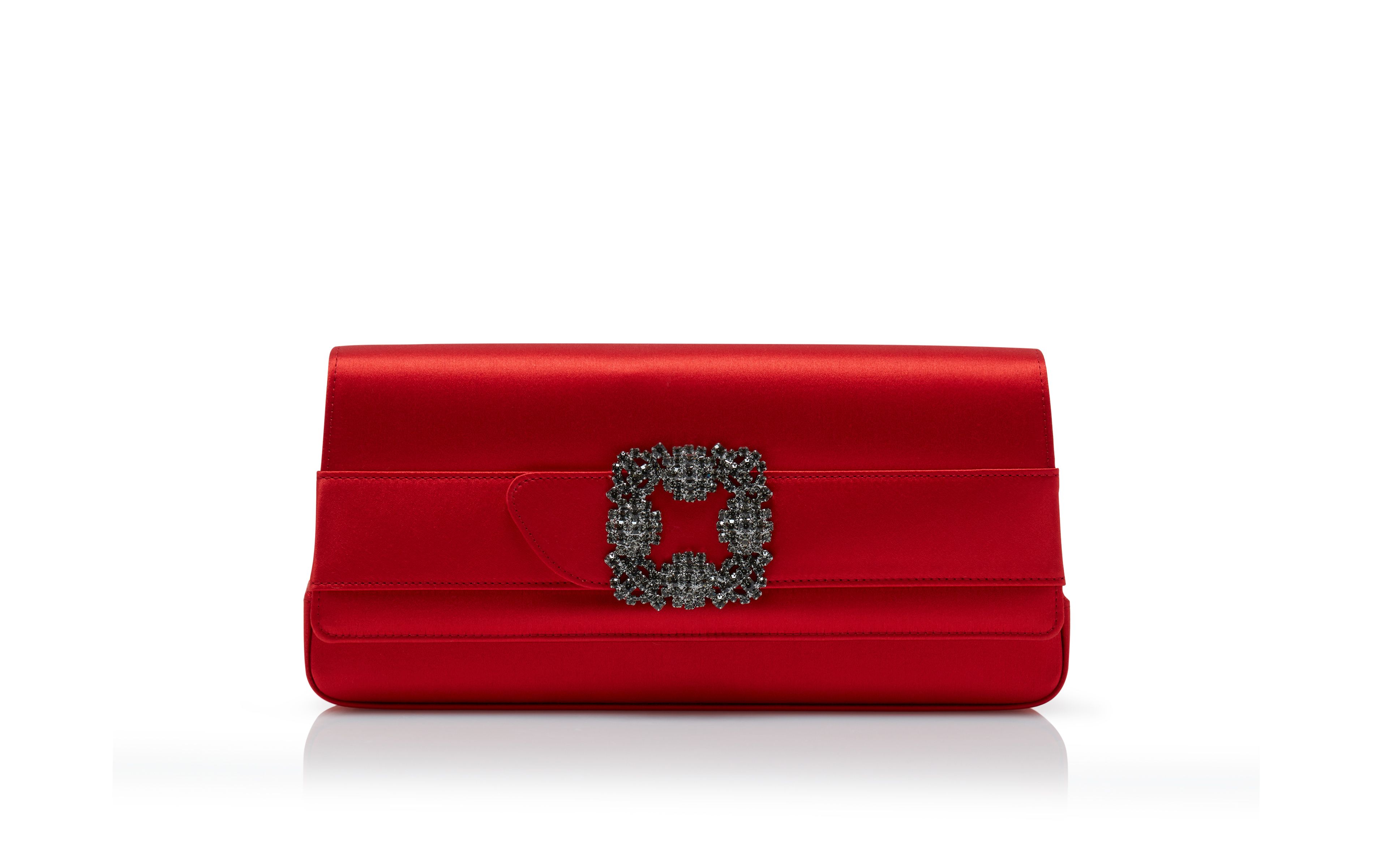 Designer Red Satin Jewel Buckle Clutch - Image thumbnail