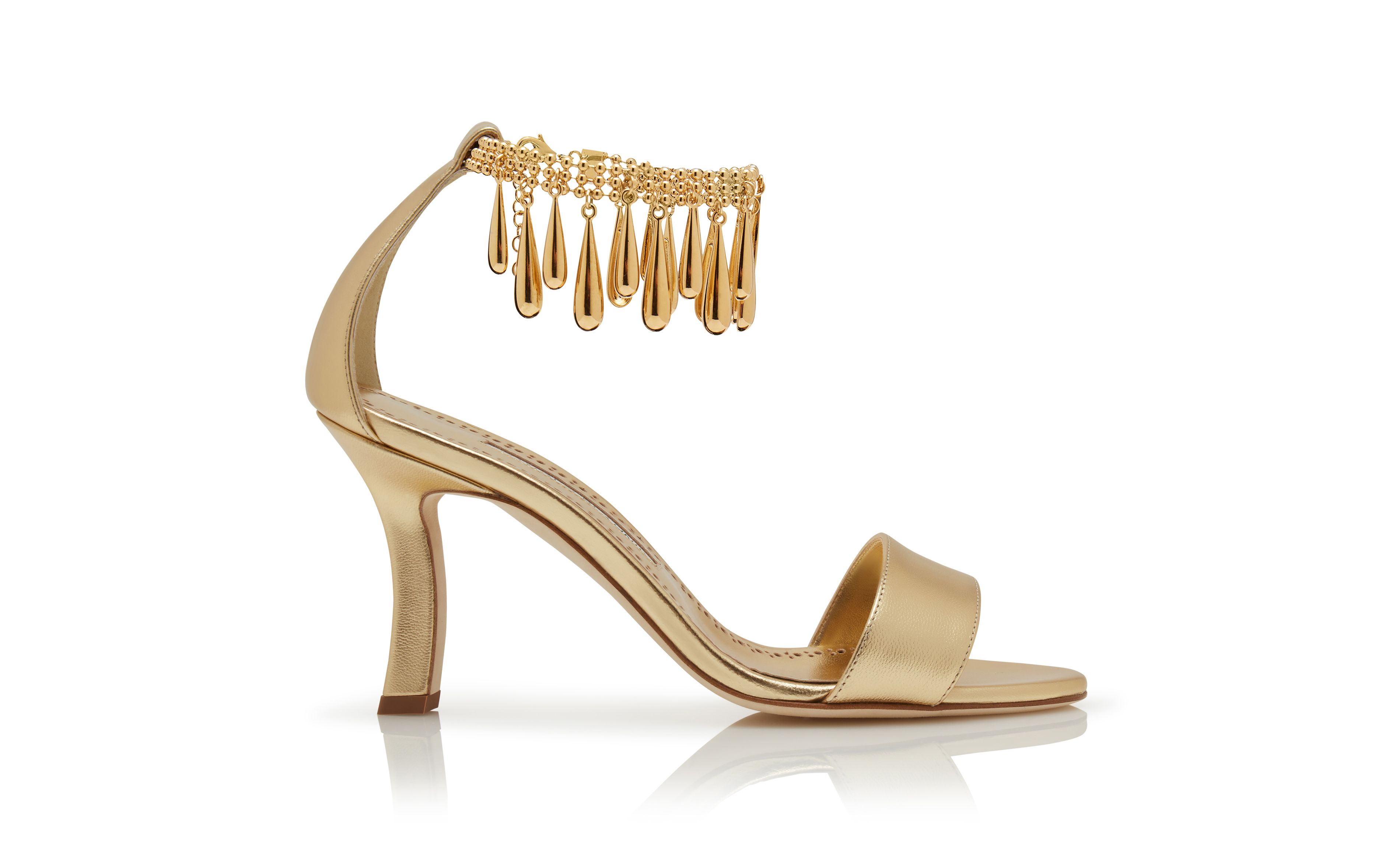 Designer Gold Nappa Leather Embellished Sandals - Image Side View