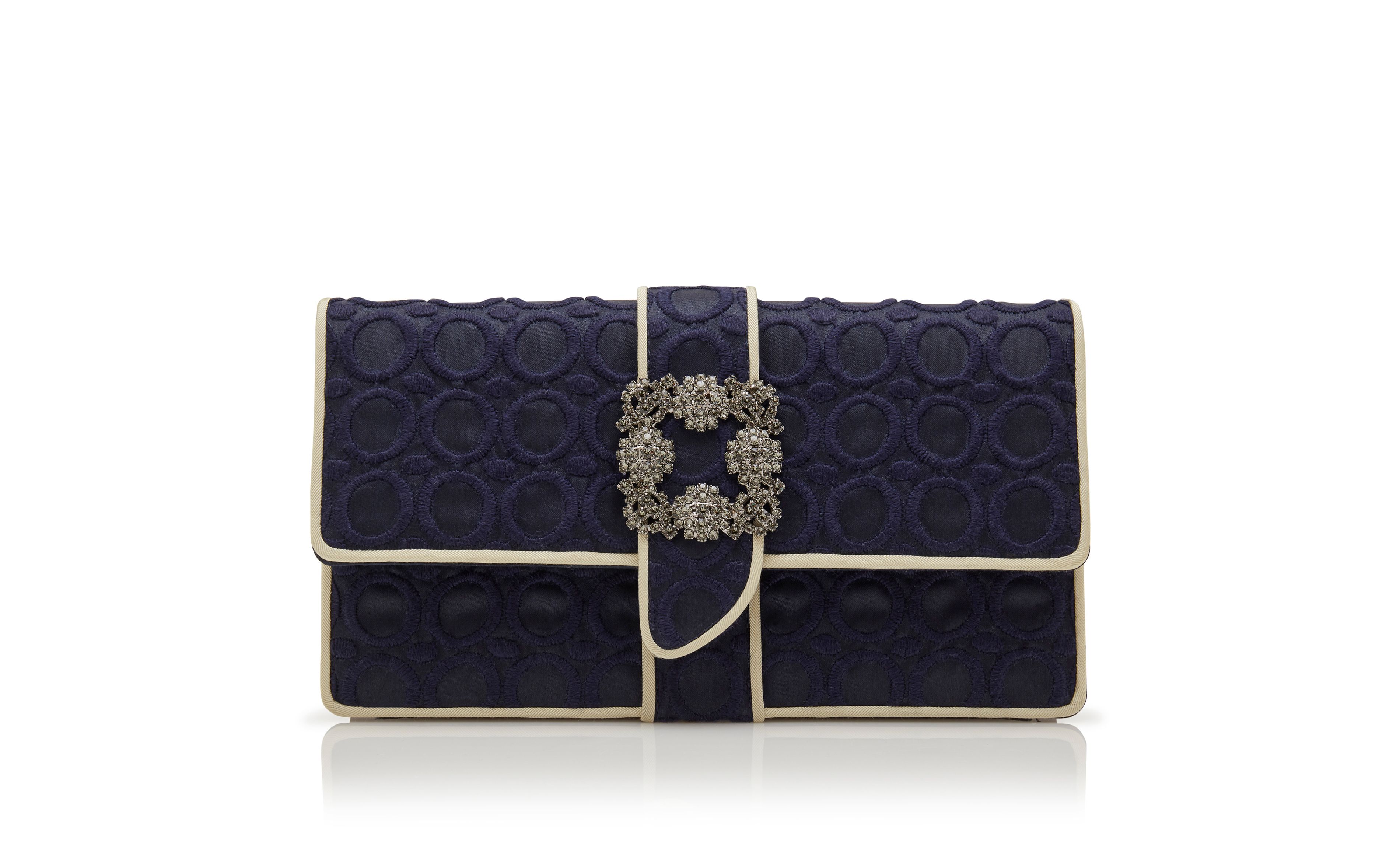 Designer Navy Blue Silk Clutch - Image Side View