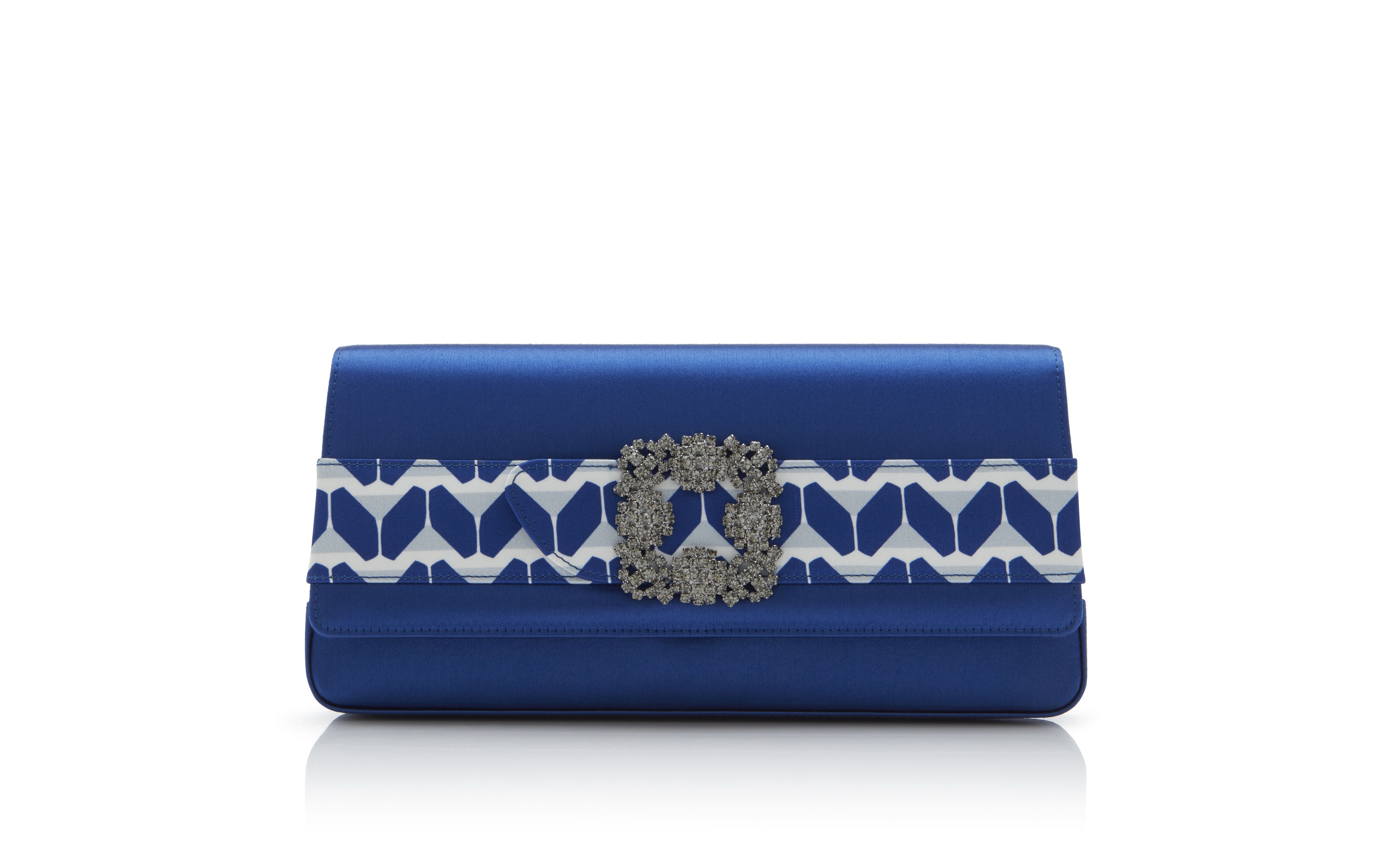 Designer Multicoloured Crepe De Chine Jewel Buckle Clutch - Image Side View