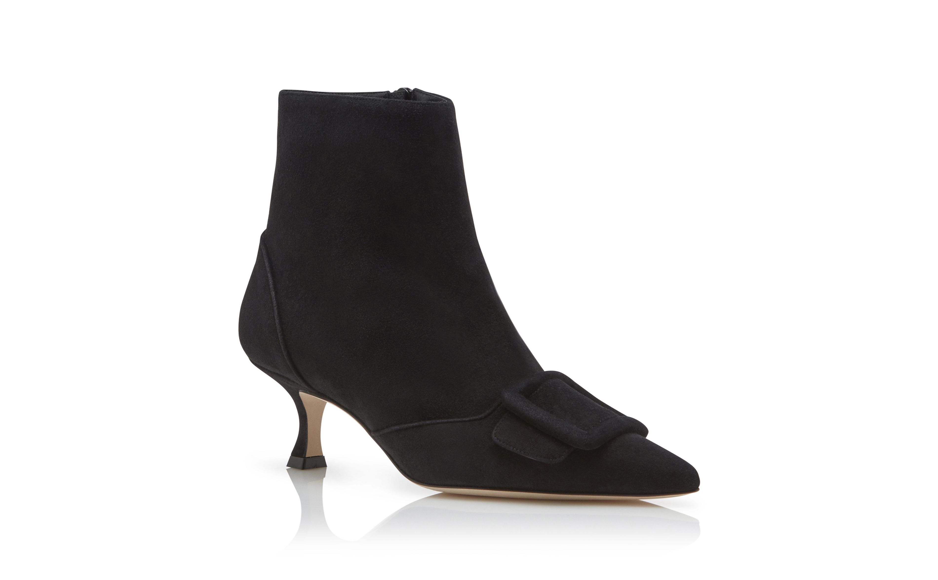 Designer Black Suede Buckle Detail Ankle Boots - Image Upsell