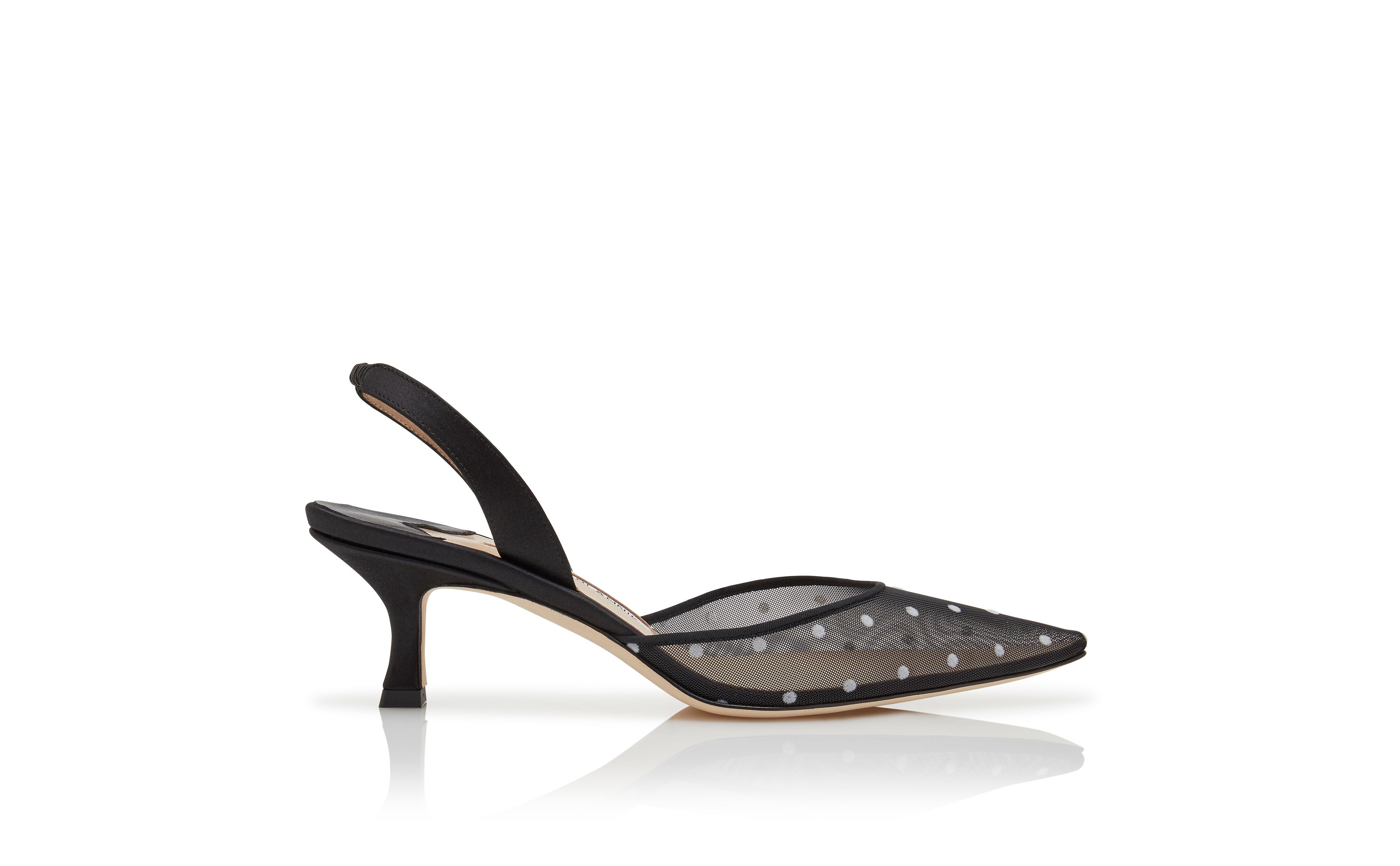 Designer Black Mesh Slingback Pumps - Image Side View
