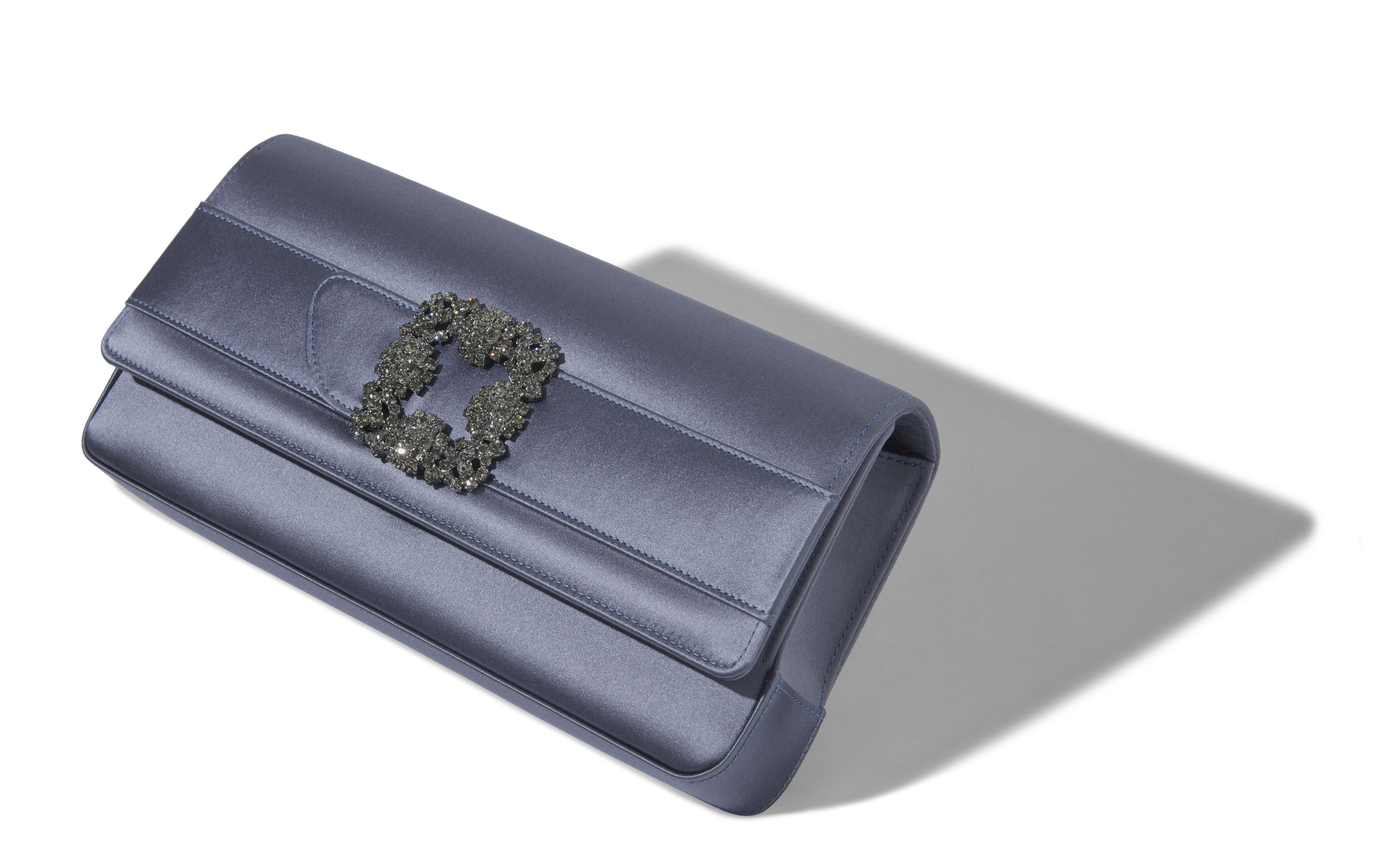 Designer Grey Satin Jewel Buckle Clutch - Image Main