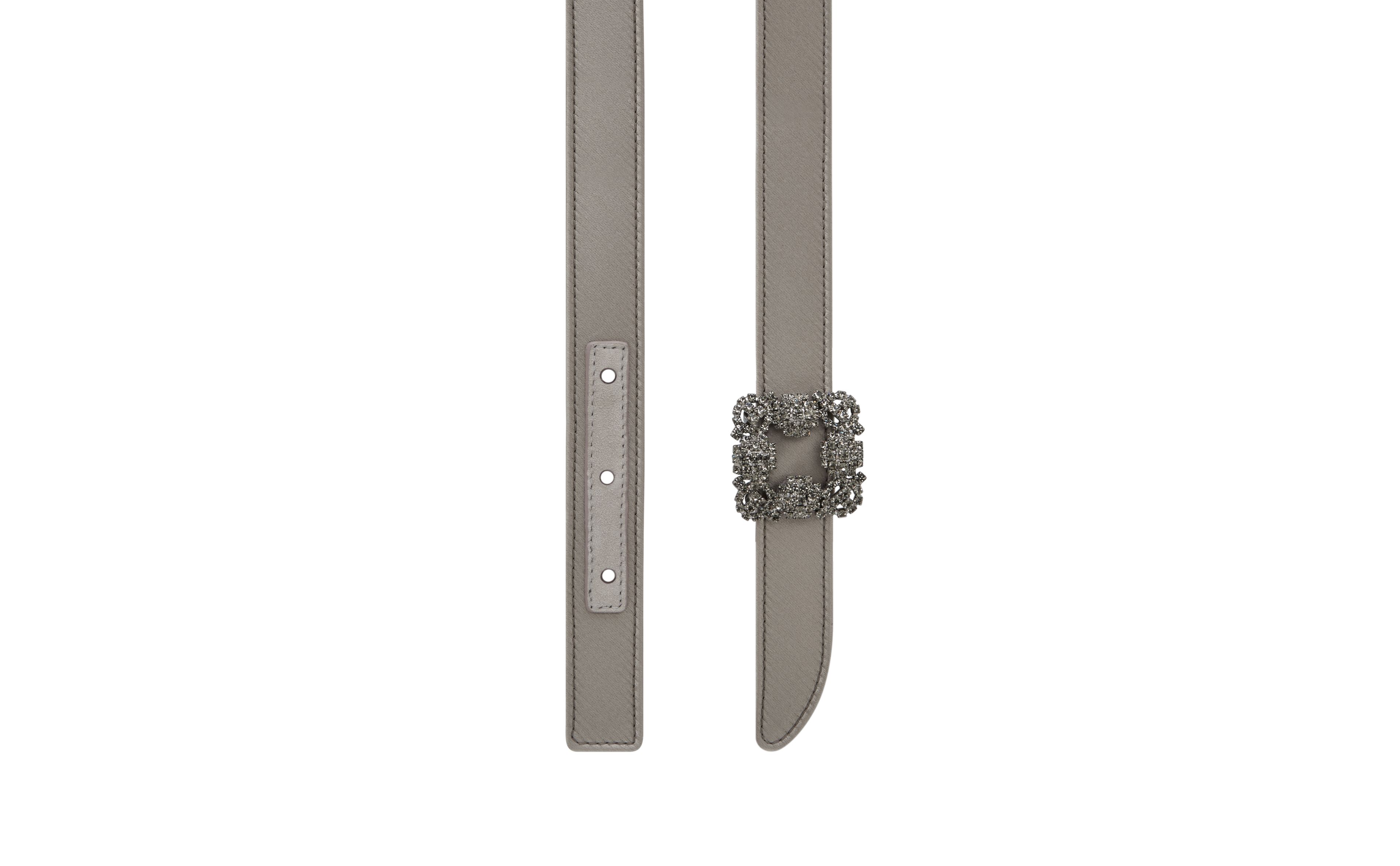 Designer Light Grey Satin Crystal Buckled Belt - Image 