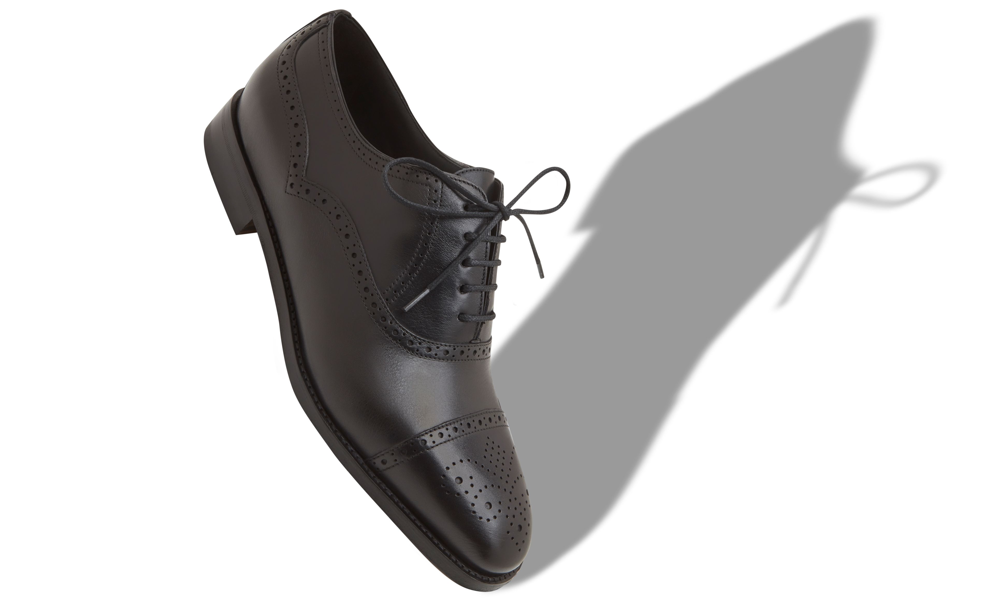 Designer Black Calf Leather Cap Toe Oxfords - Image small_image