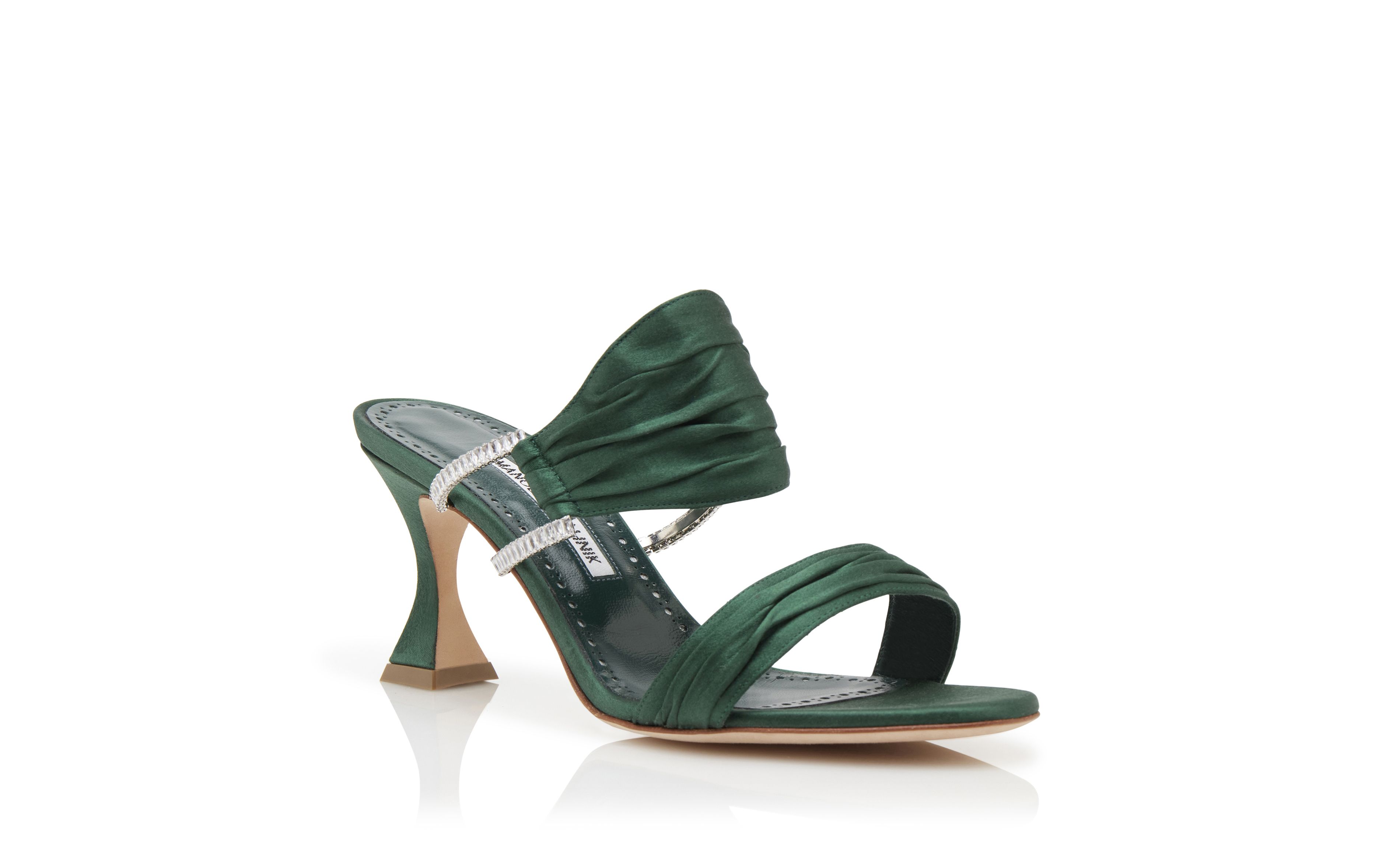 Designer Dark Green Satin Gathered Mules - Image Upsell