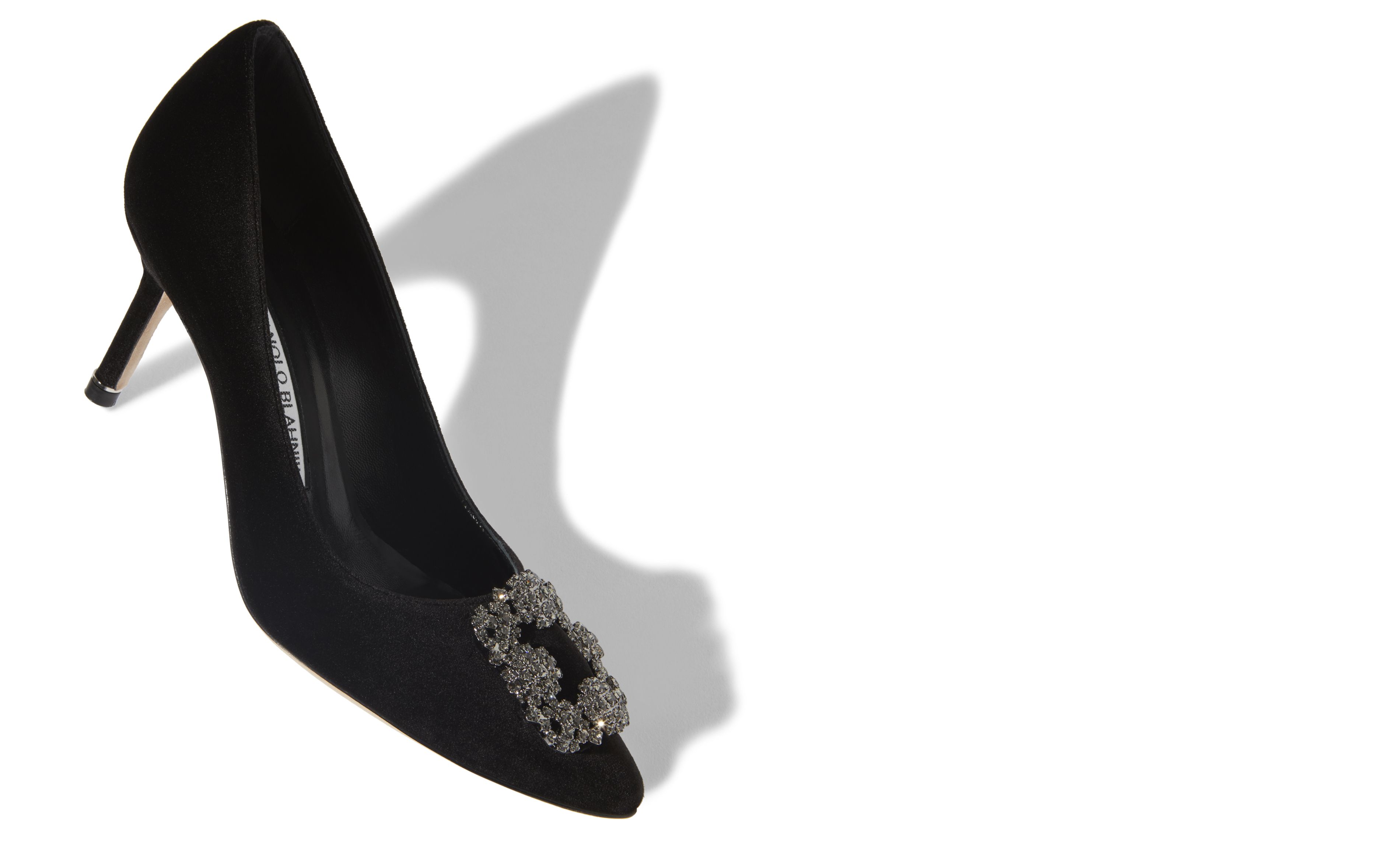 Designer Black Velvet Jewel Buckle Pumps - Image Main