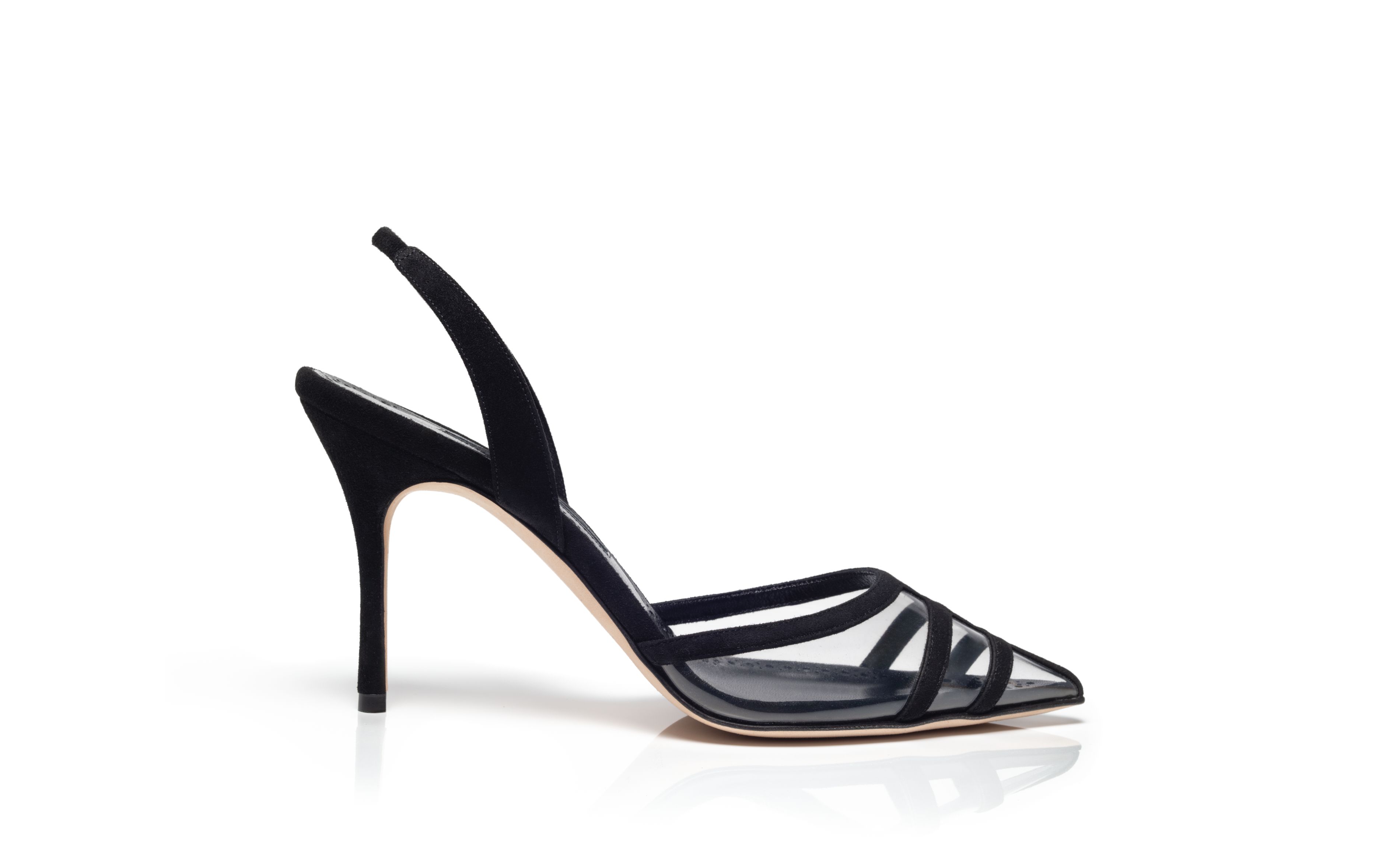 Designer Black Suede Cut Out Slingback Pumps - Image Side View