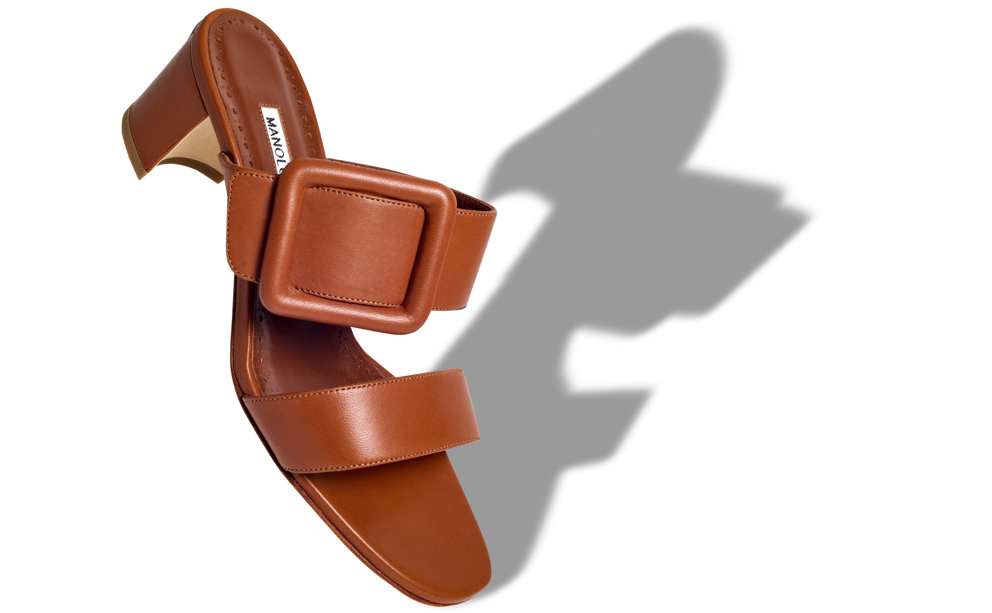 Designer Brown Nappa Leather Open Toe Mules - Image Main