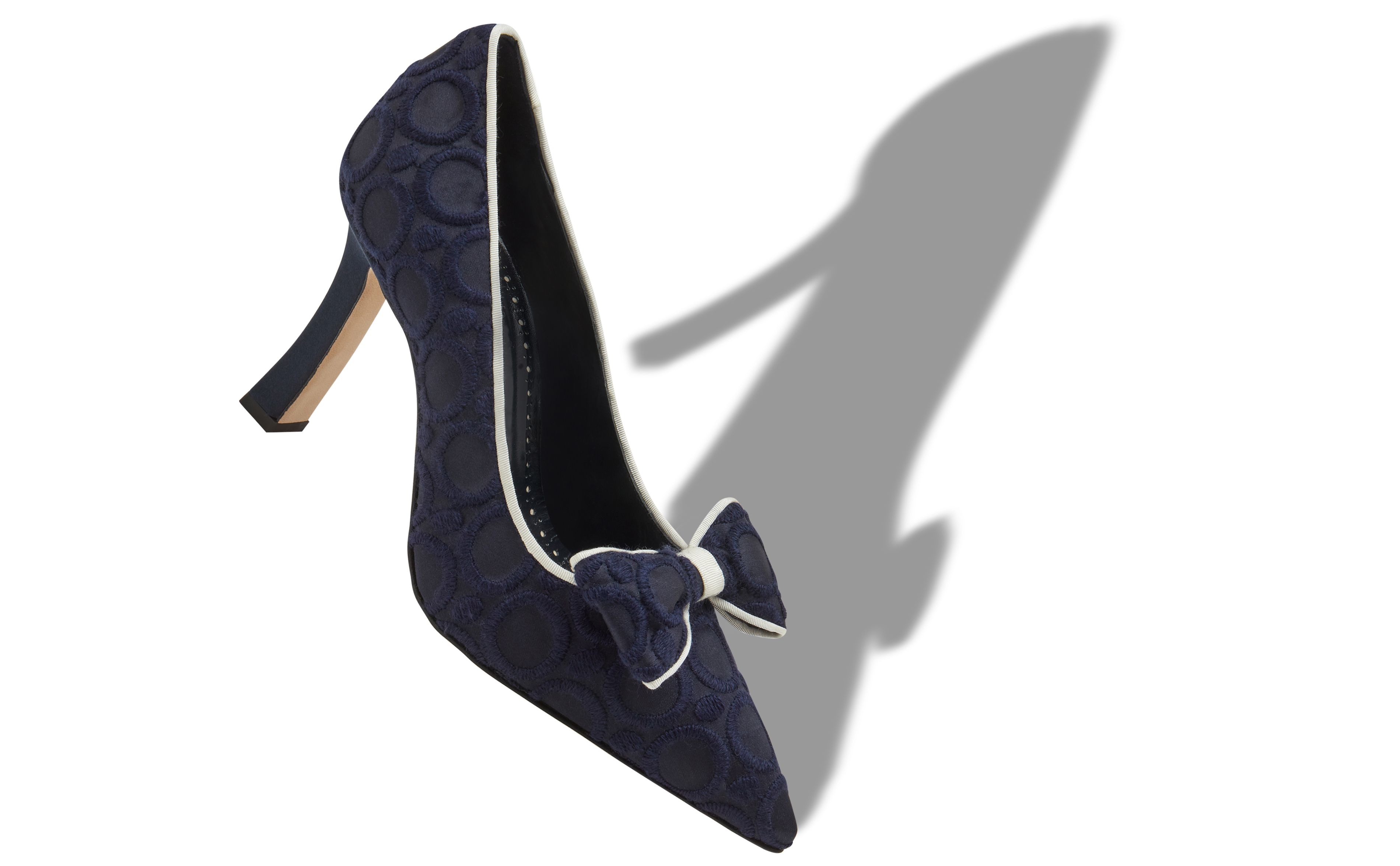 Designer Navy Blue Silk Pointed Toe Pumps - Image Main View