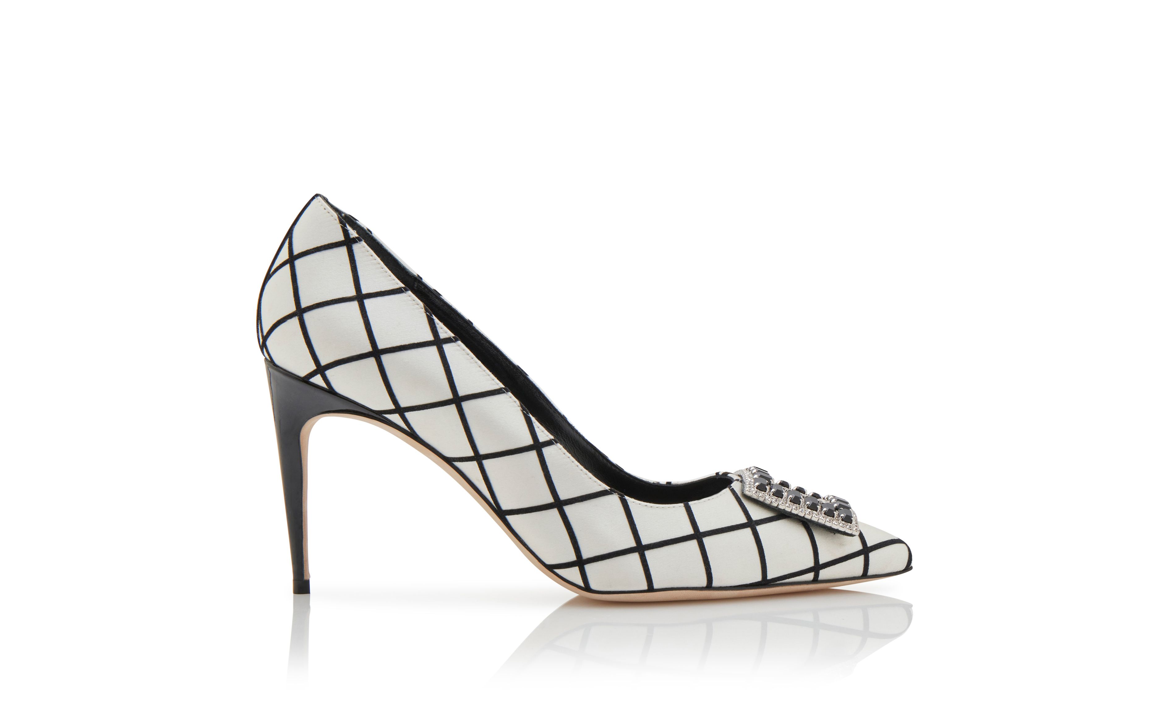Designer Monochrome Satin Embellished Buckle Pumps - Image Side View