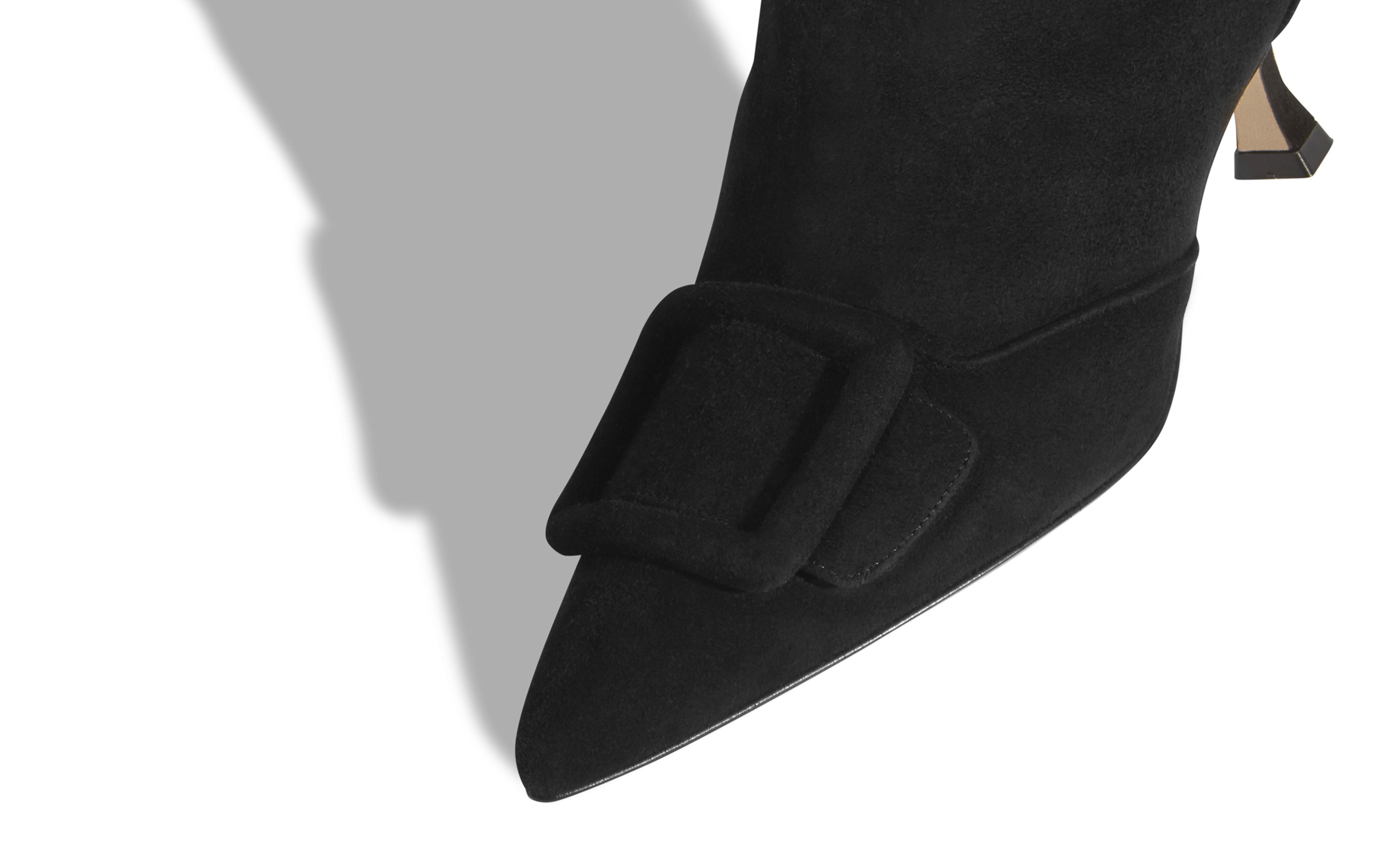 BAYLOW | Black Suede Buckle Detail Ankle Boots | Manolo Blahnik