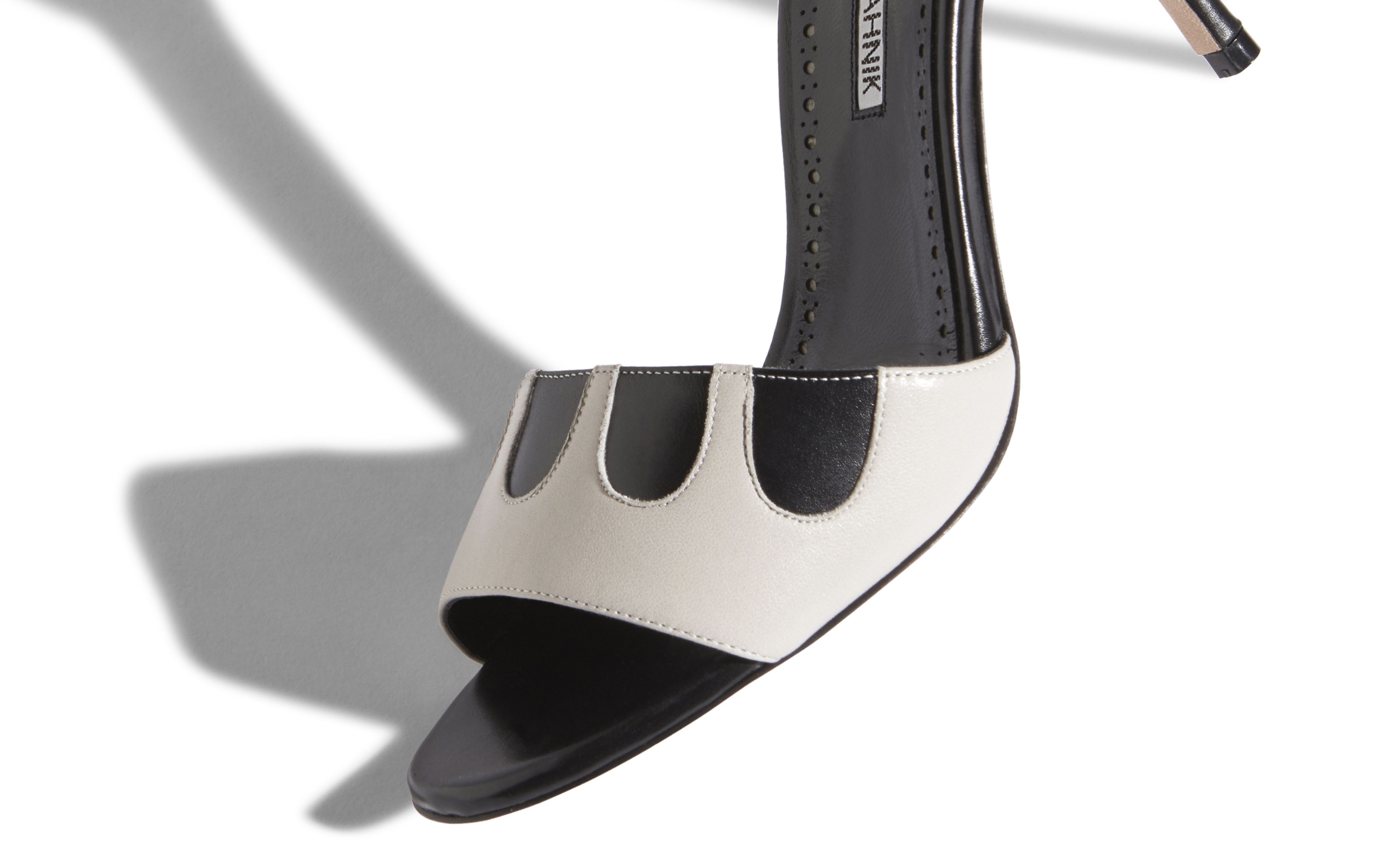 POPOSAN | Light Grey and Black Calf Leather Sandals | Manolo Blahnik