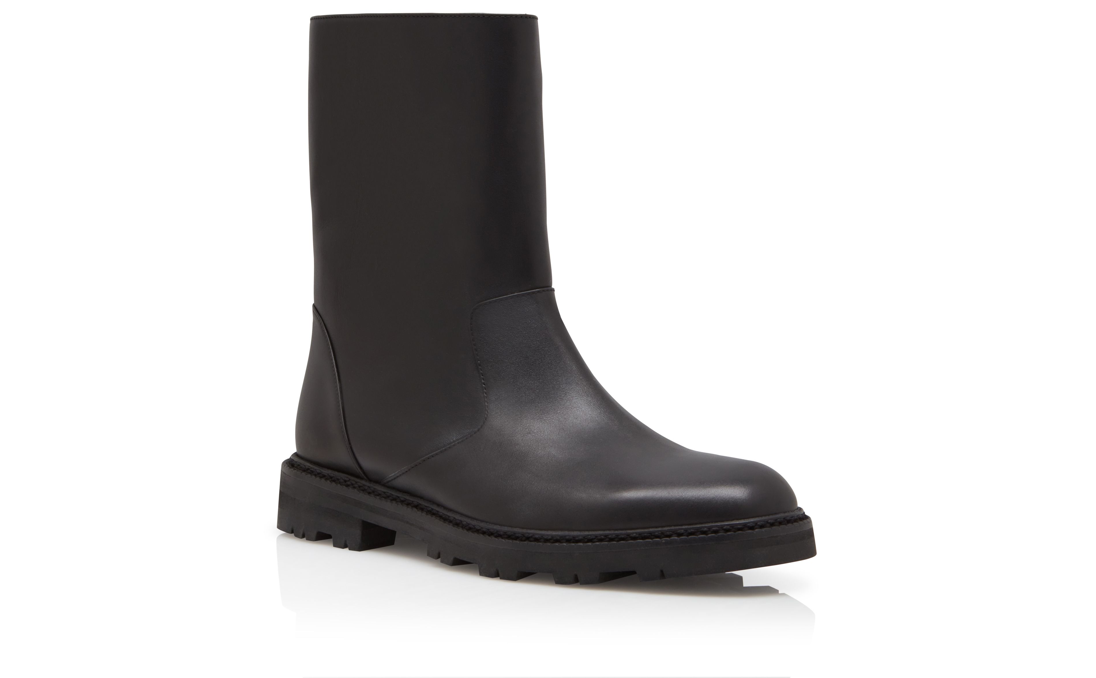 Designer Black Calf Leather Mid Calf Boots - Image Upsell