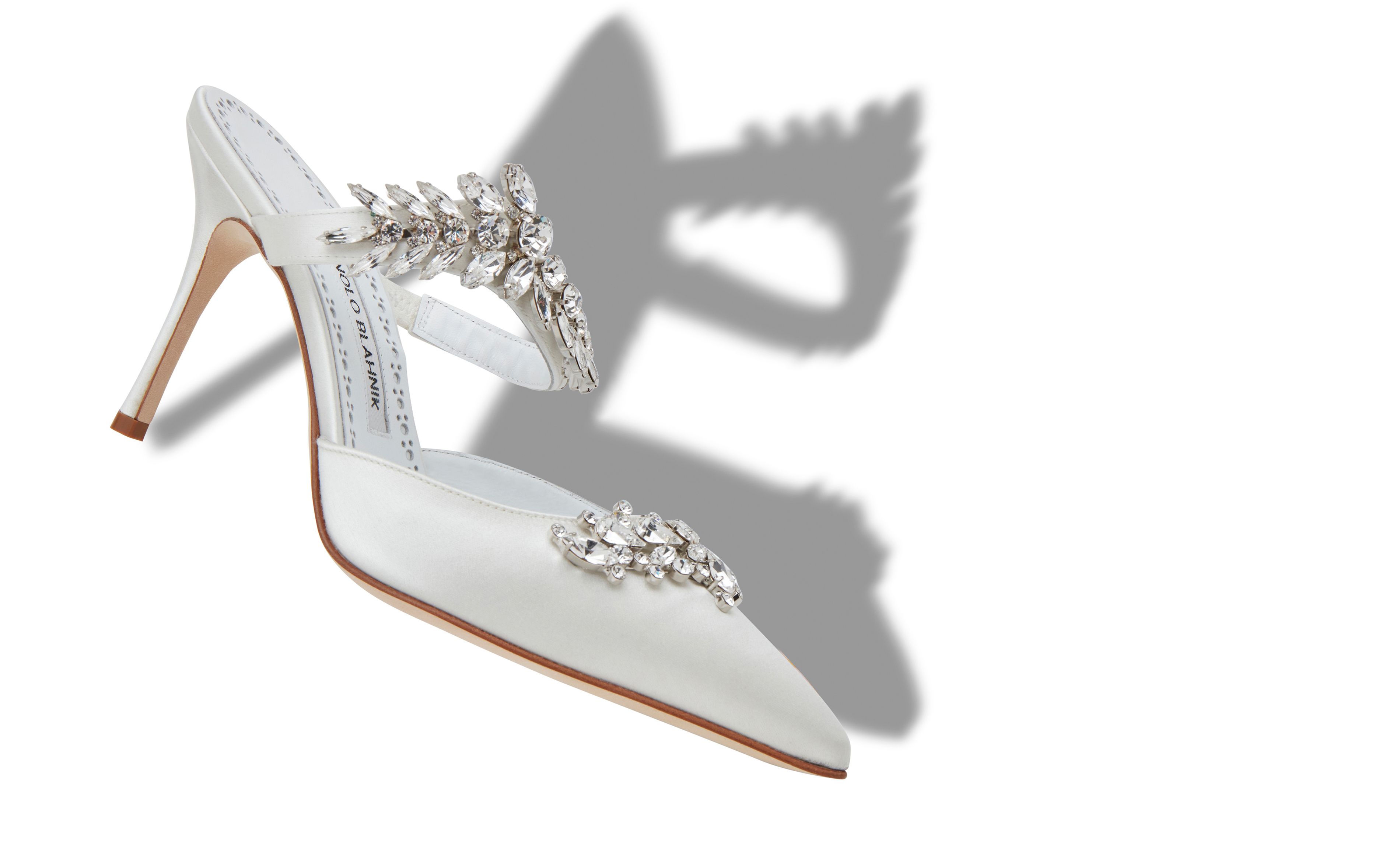 Designer White Satin Crystal Embellished Mules - Image Main