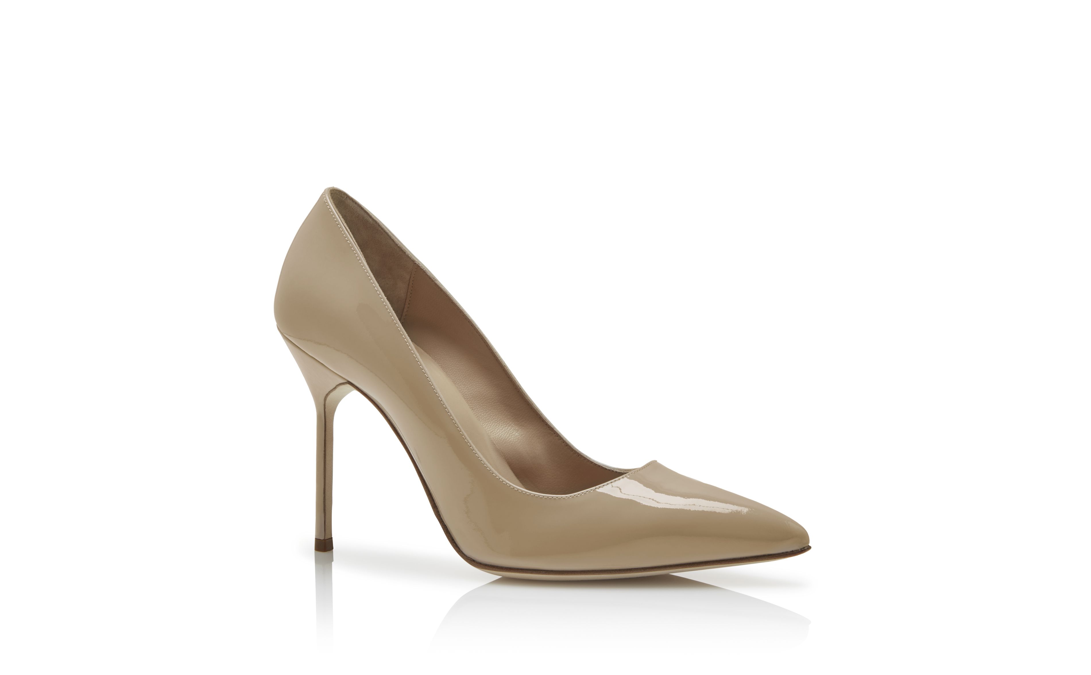 Designer Beige Patent Leather Pointed Toe Pumps - Image Upsell