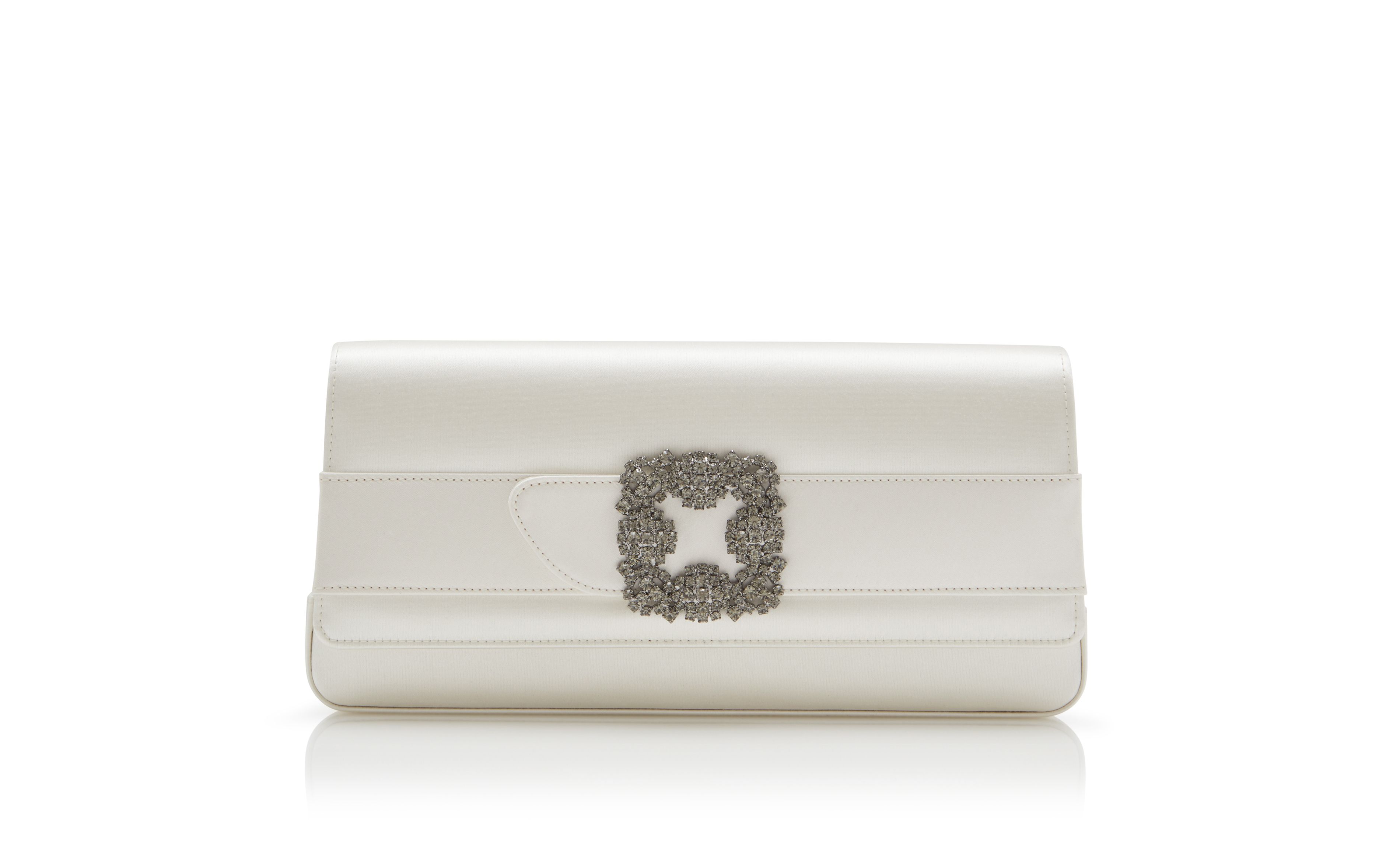 Designer Light Cream Satin Jewel Buckle Clutch - Image thumbnail