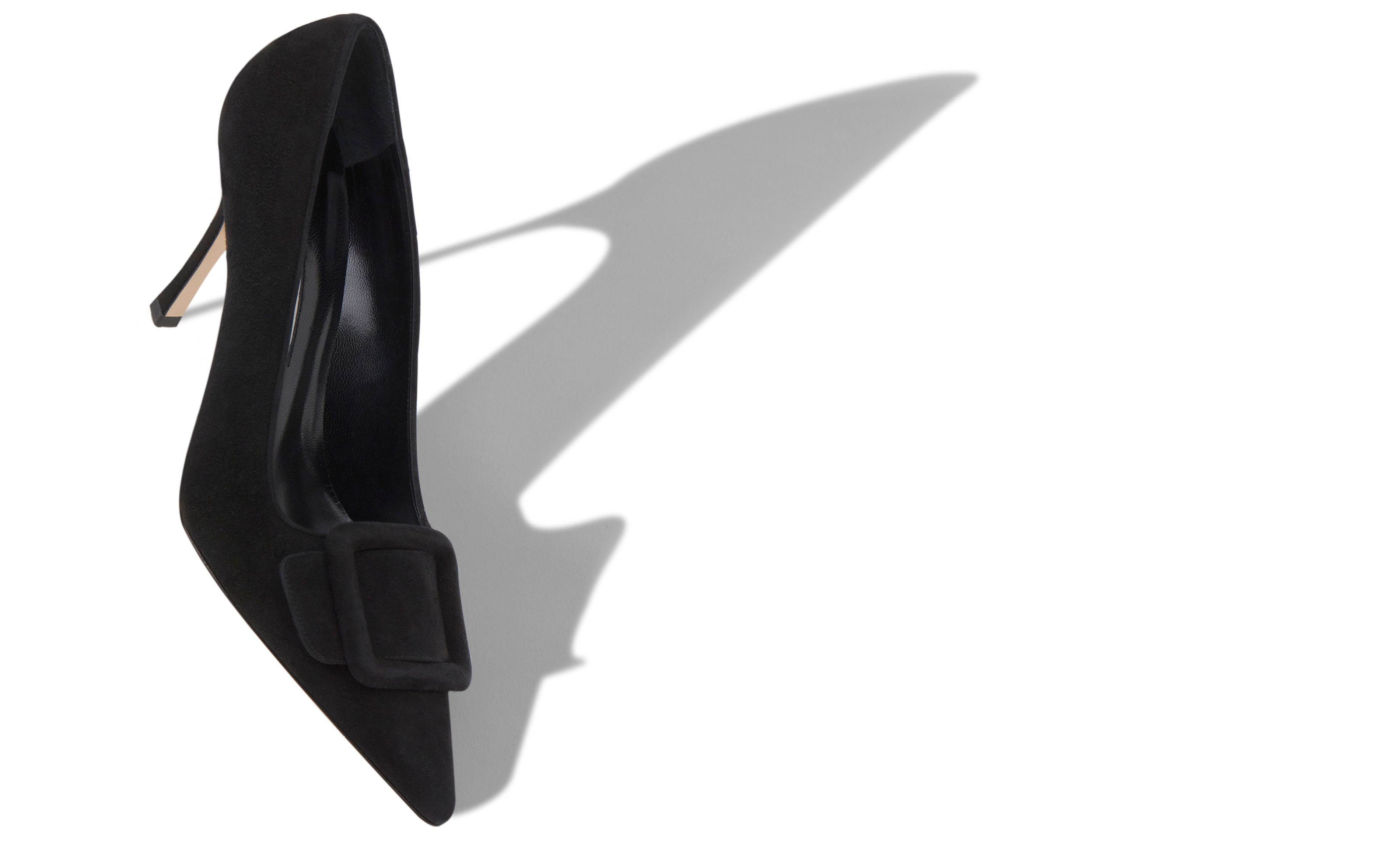 Designer Jet Black Suede Buckle Detail Pumps - Image Main