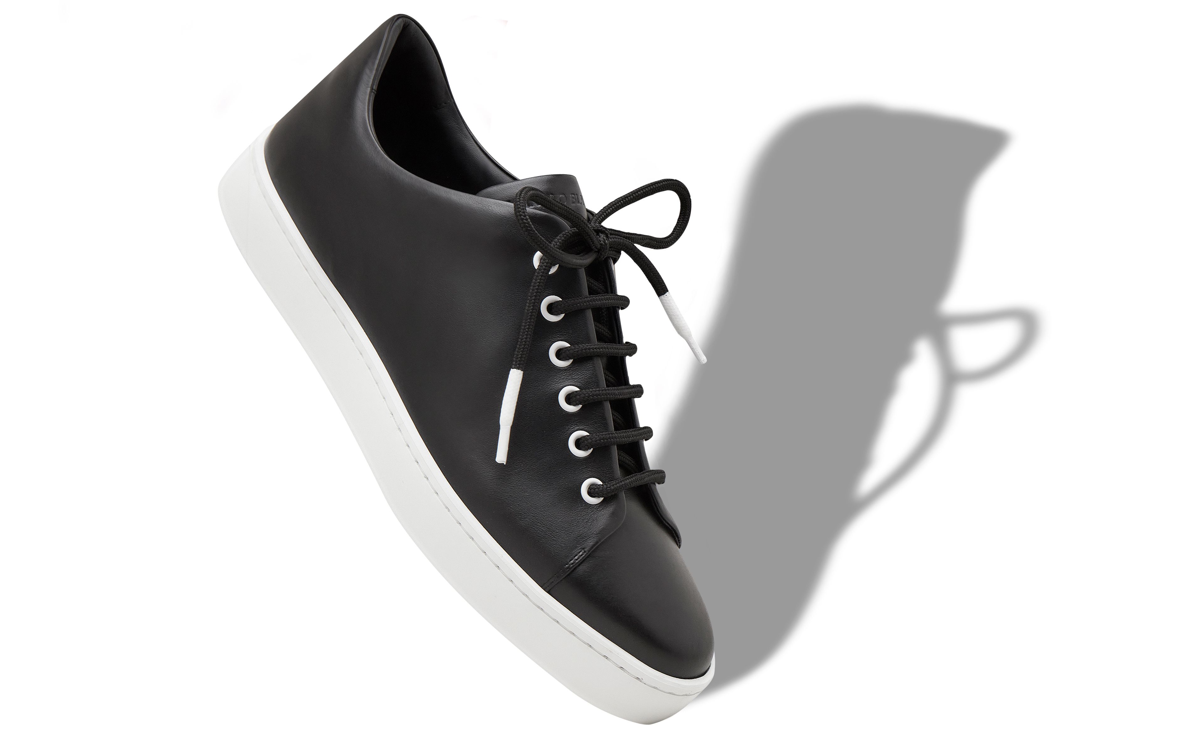 Designer Black Calf Leather Low Cut Sneakers - Image small_image