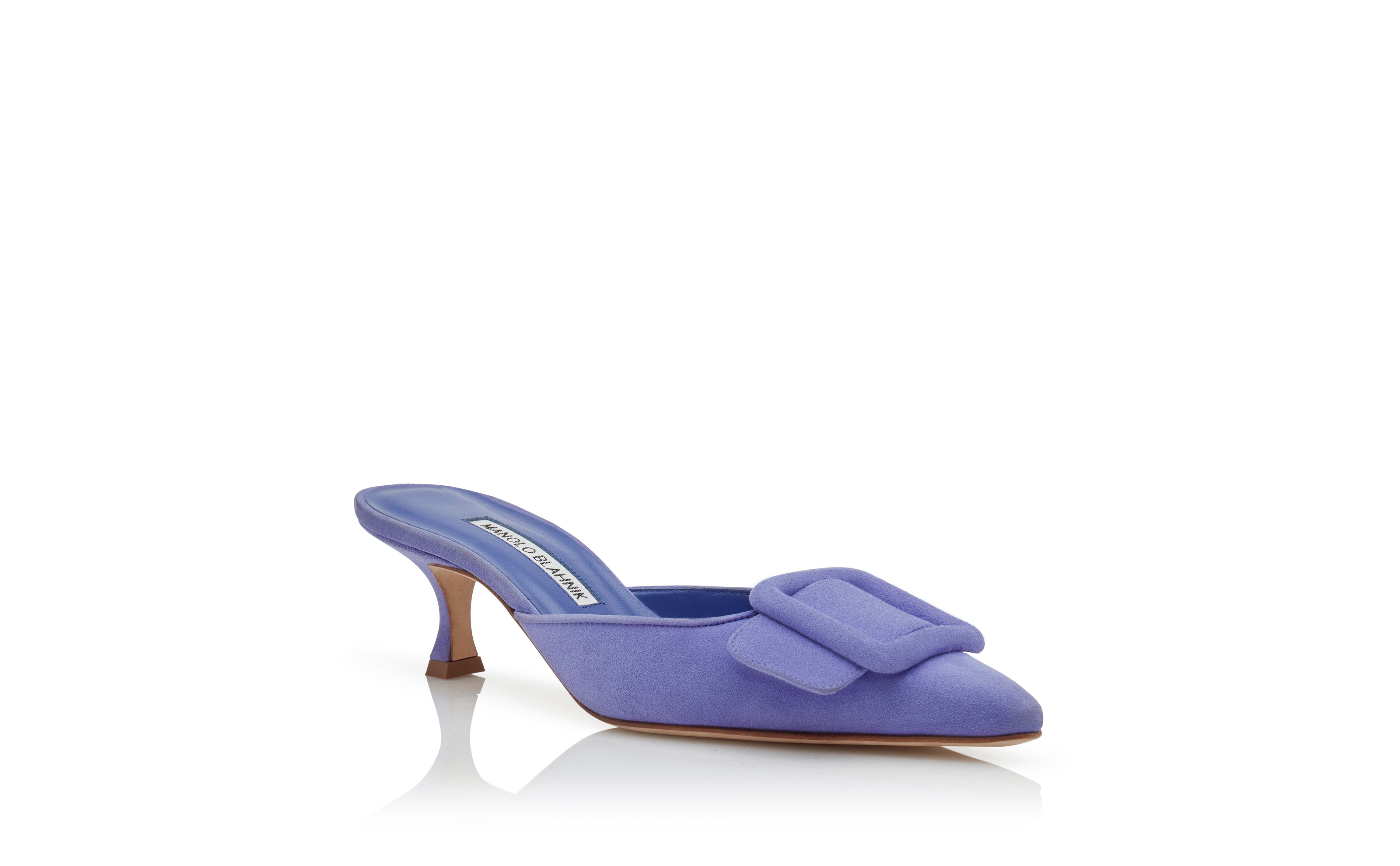 Designer Lavender Suede Buckle Mules - Image Upsell