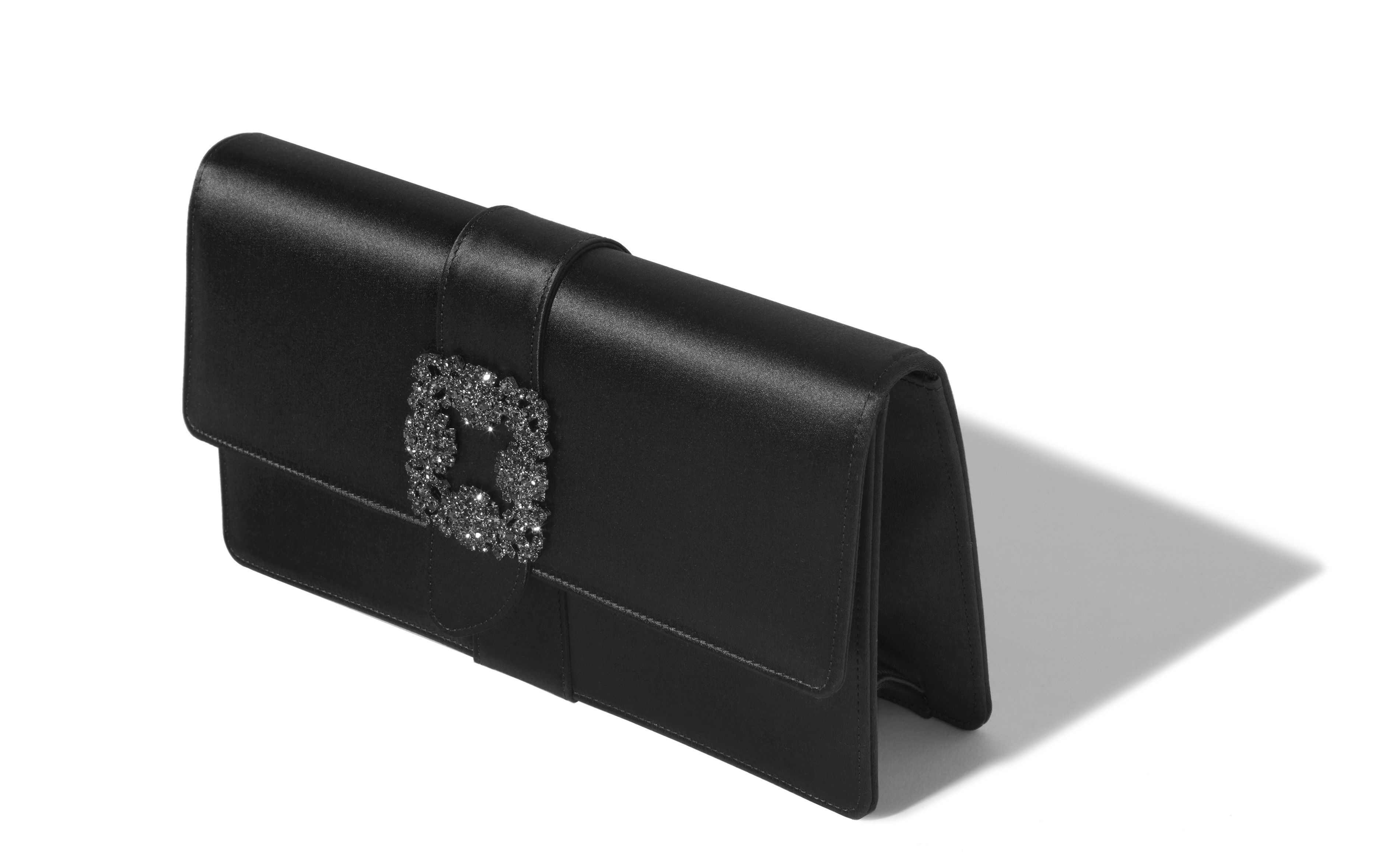 Designer Black Satin Jewel Buckle Clutch - Image Main