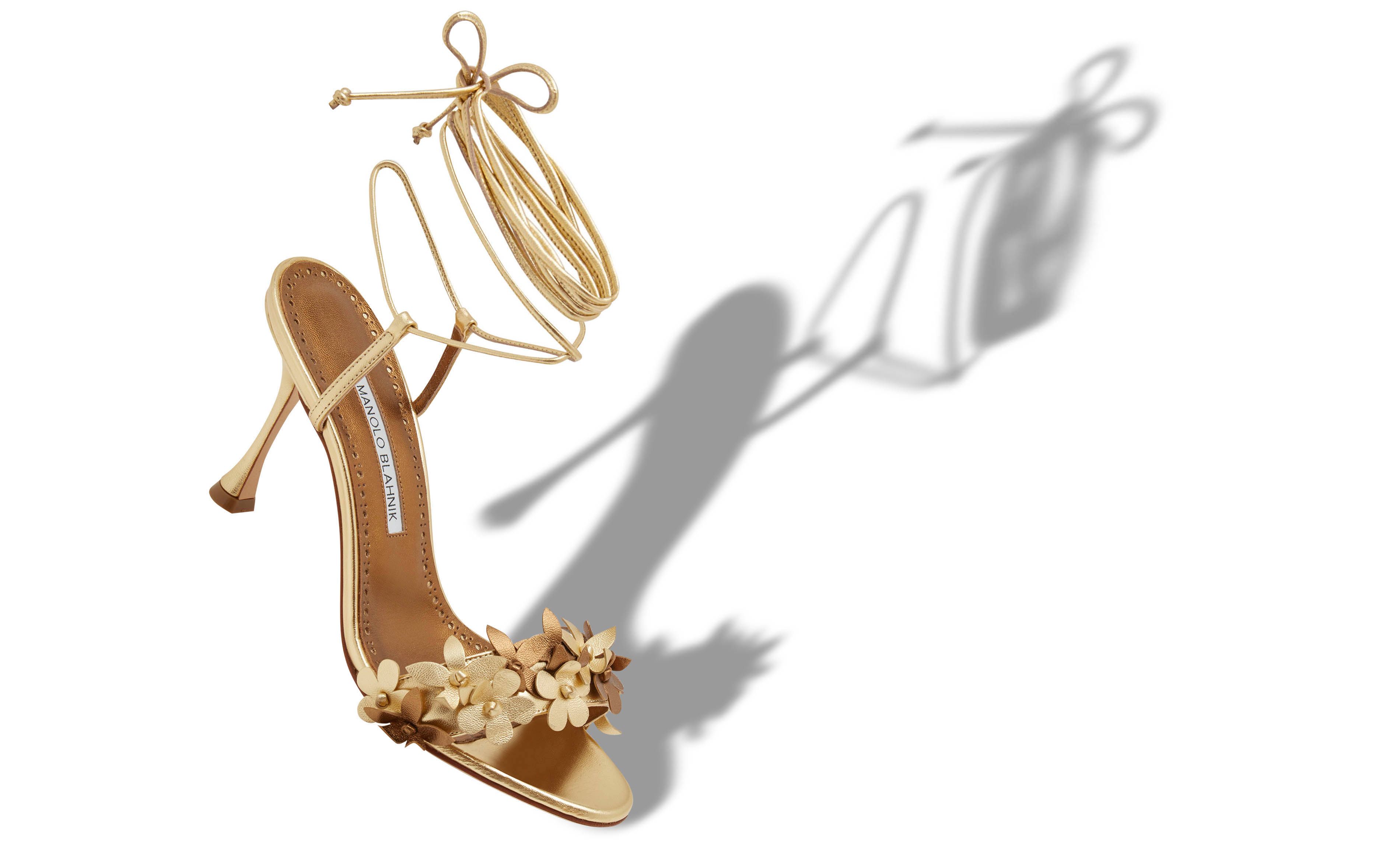 Designer Gold Nappa Leather Ankle Strap Sandals  - Image small_image