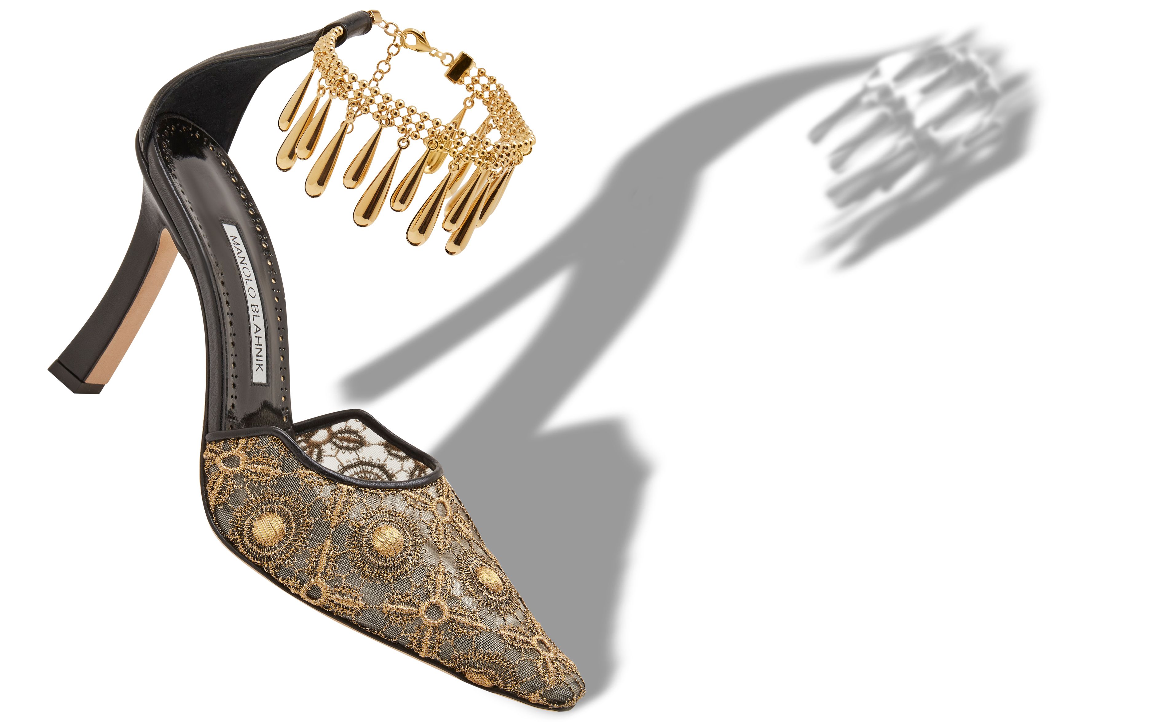 Designer Black and Gold Lace Embellished Pumps - Image Main View