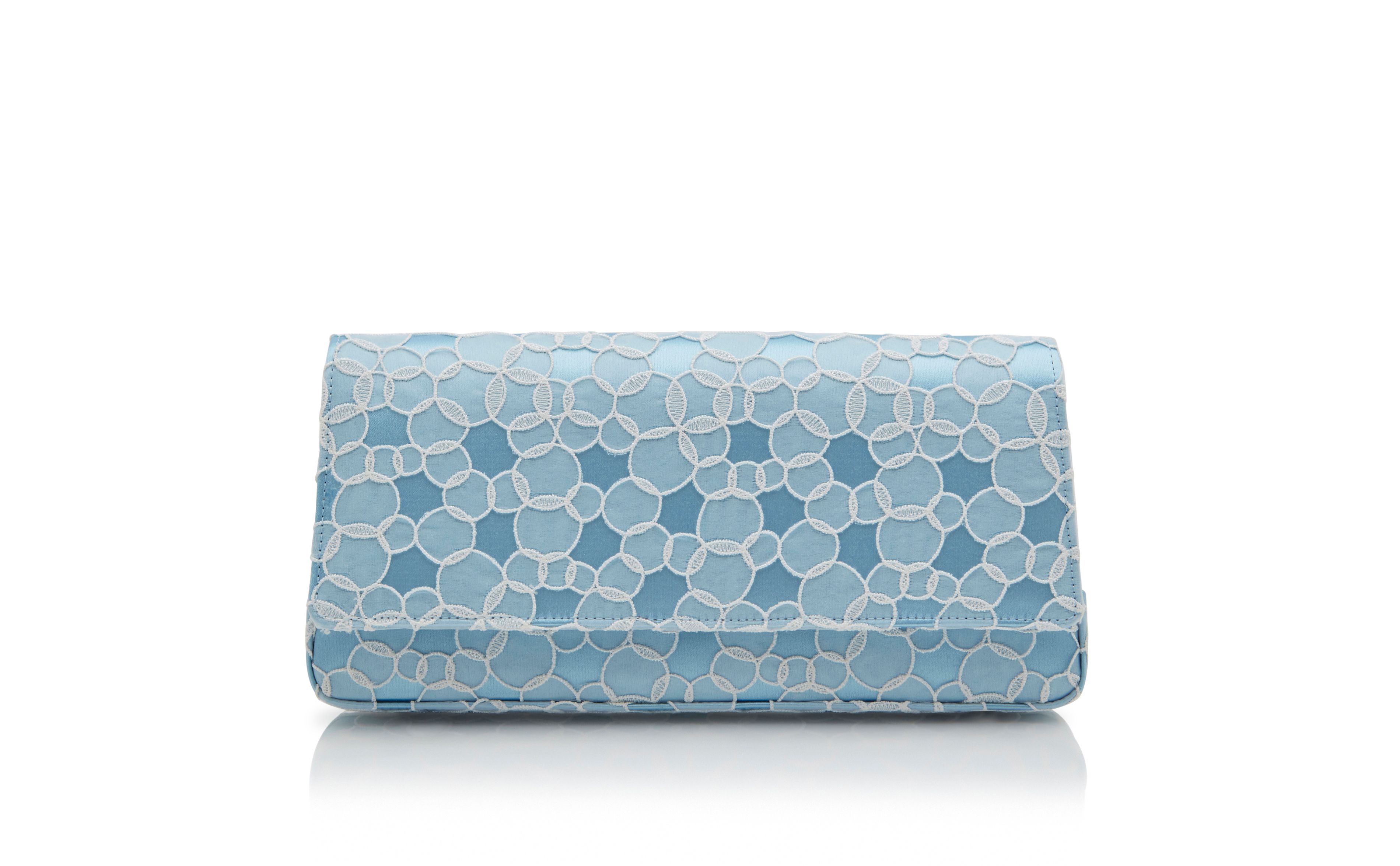 Designer Blue Satin Lace Embroidered Clutch - Image Side View