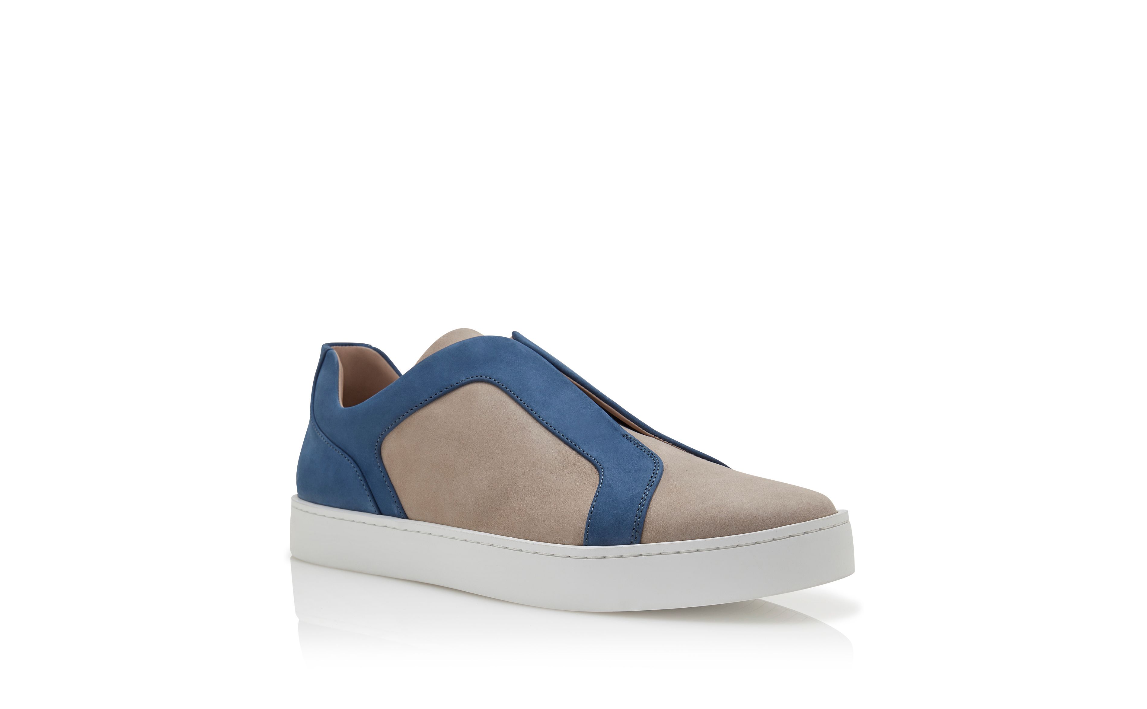Designer Grey and Blue Calf Leather Low Cut Sneakers - Image Upsell