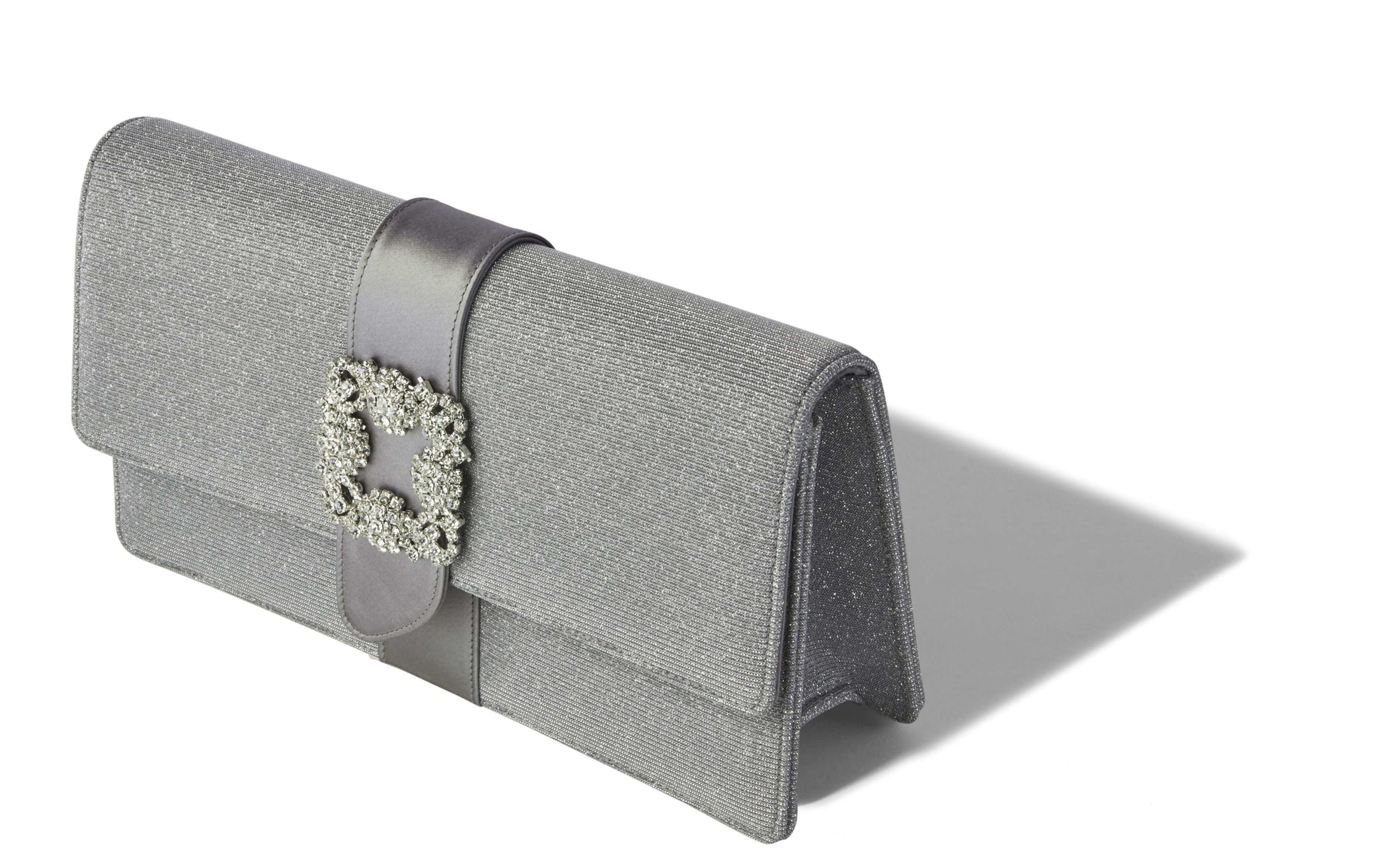 Designer Silver Glitter Jewel Buckle Clutch - Image Main