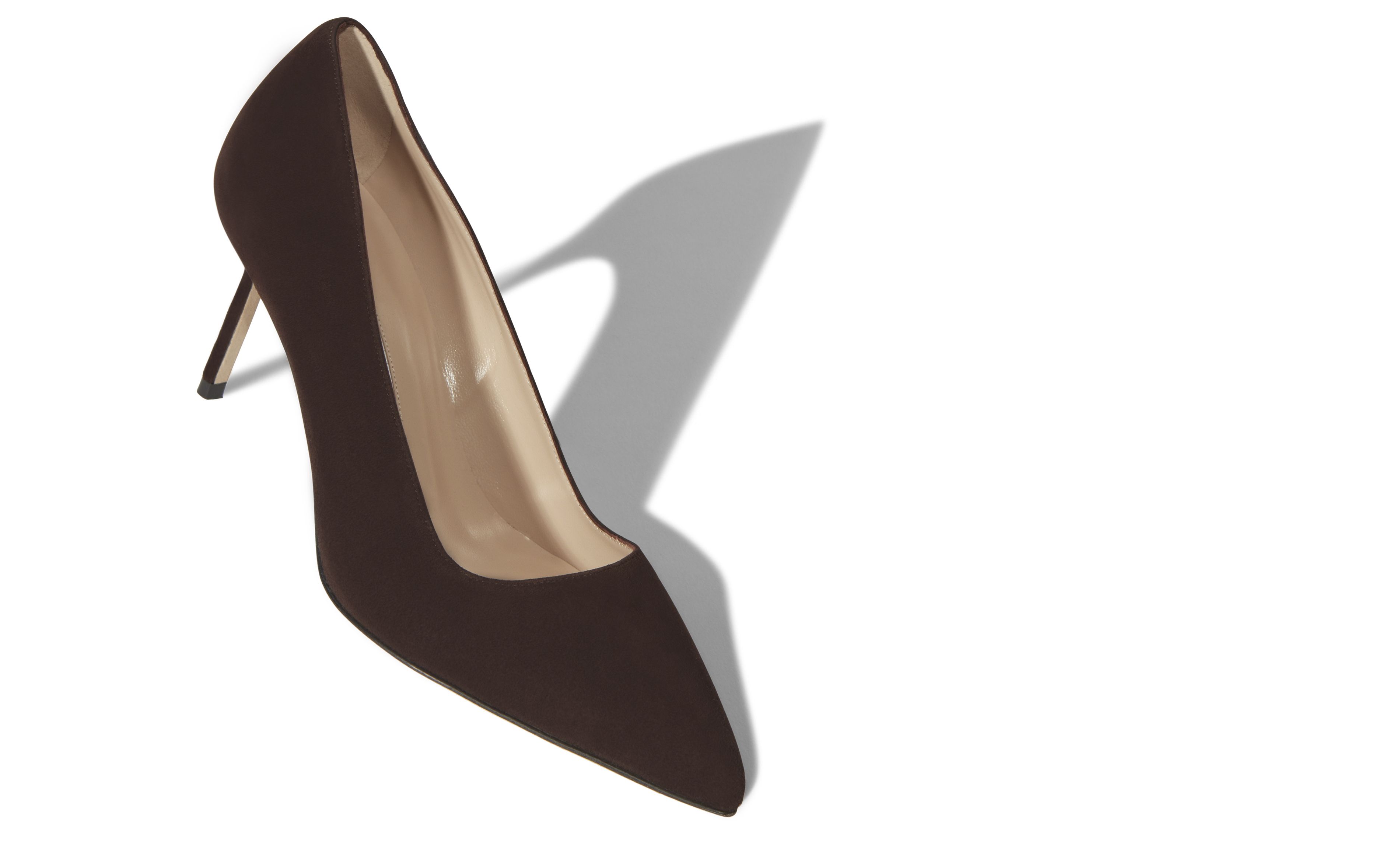 Designer Chocolate Brown Suede Pointed Toe Pumps - Image Main