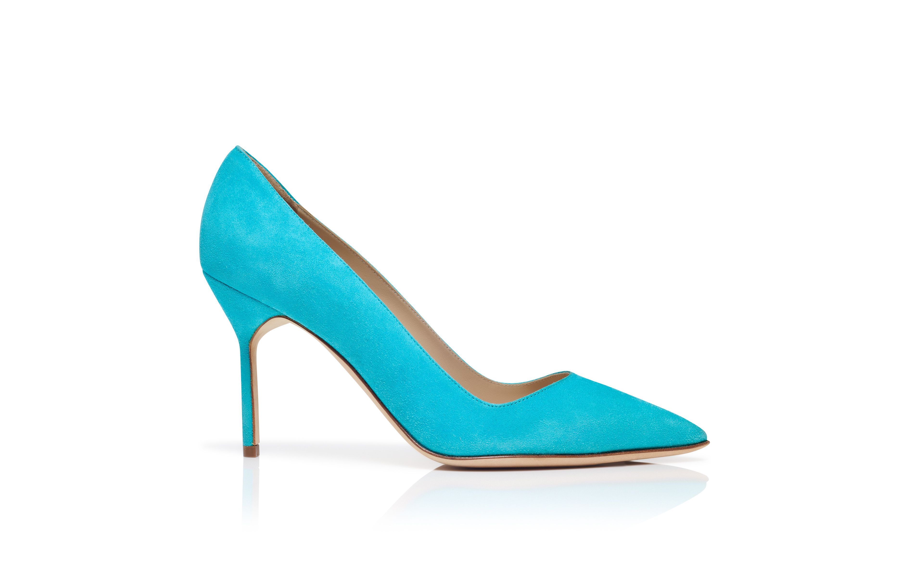 Designer Blue Suede Pointed Toe Pumps - Image Side View