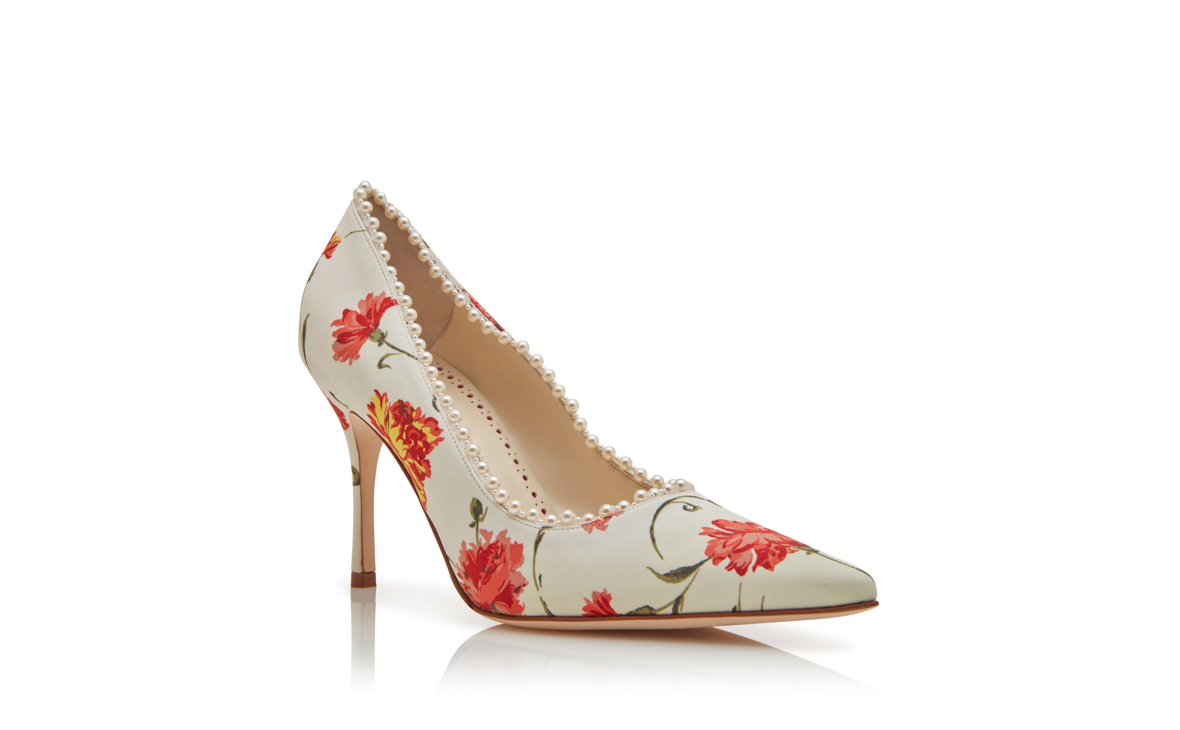 Designer Ivory Satin Pearl Detail Pumps - Image Upsell