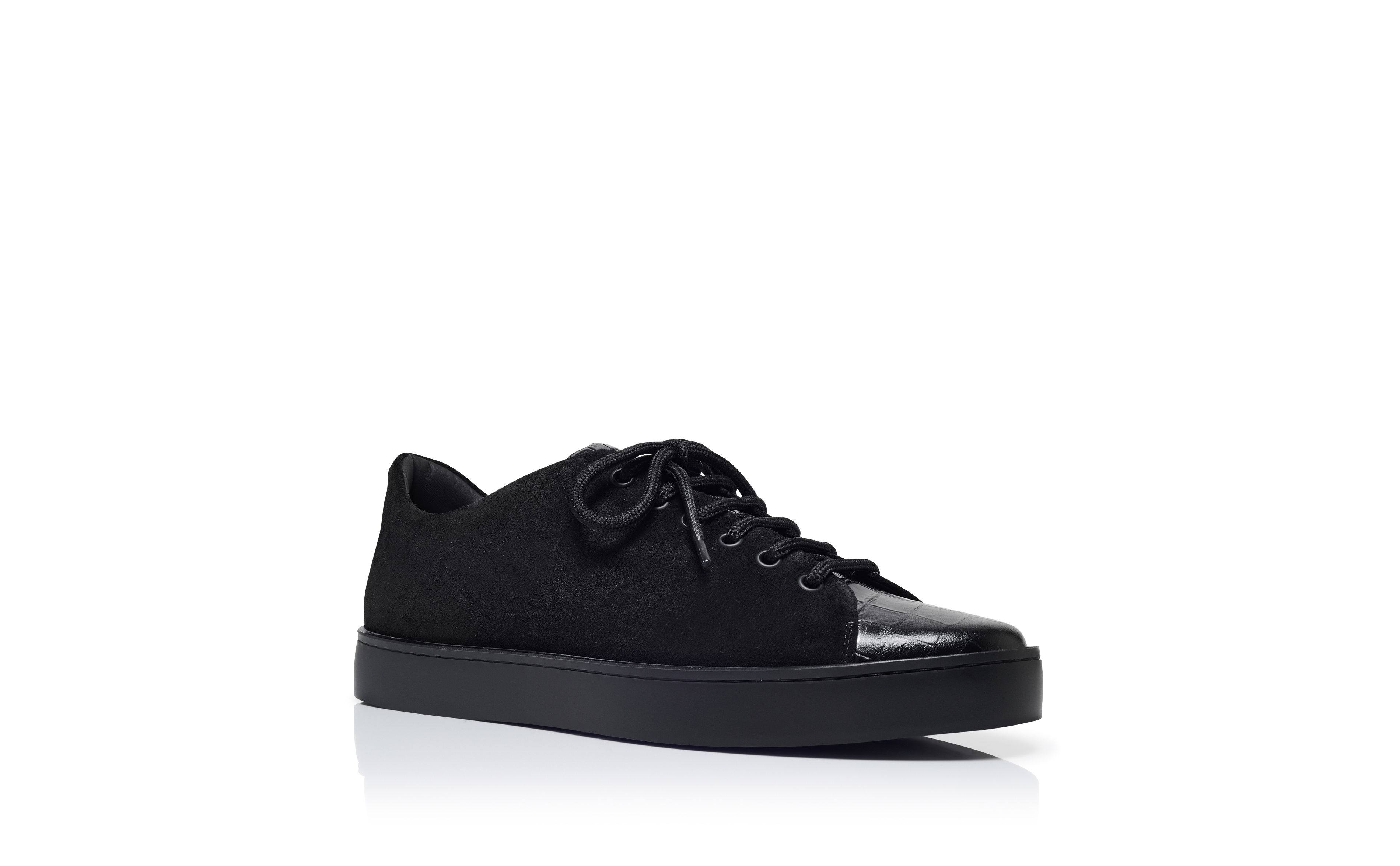 Designer Black Suede Low Cut Sneakers - Image Upsell View