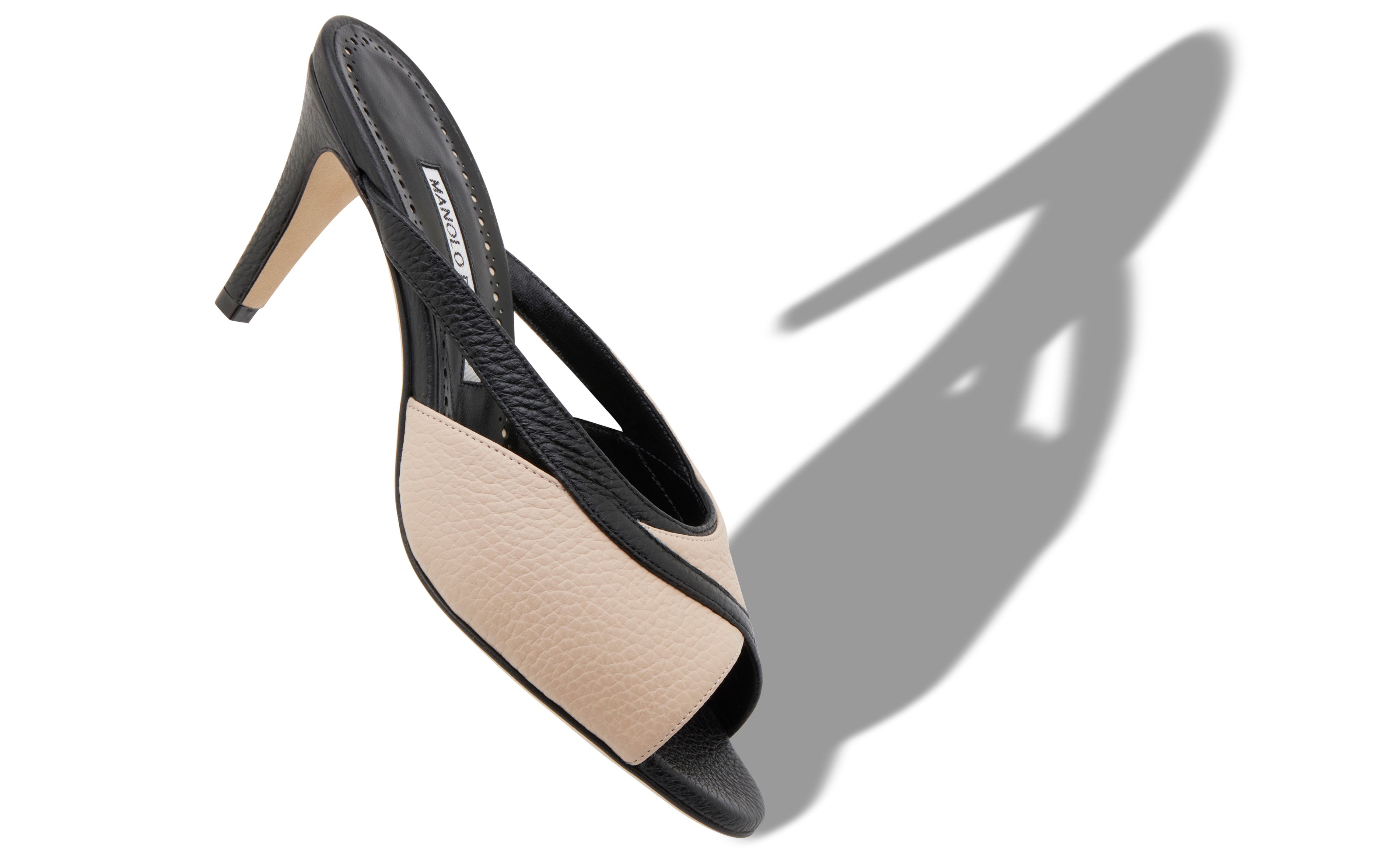 FLORAMU Black and Beige Calf Leather Mules Manolo Blahnik