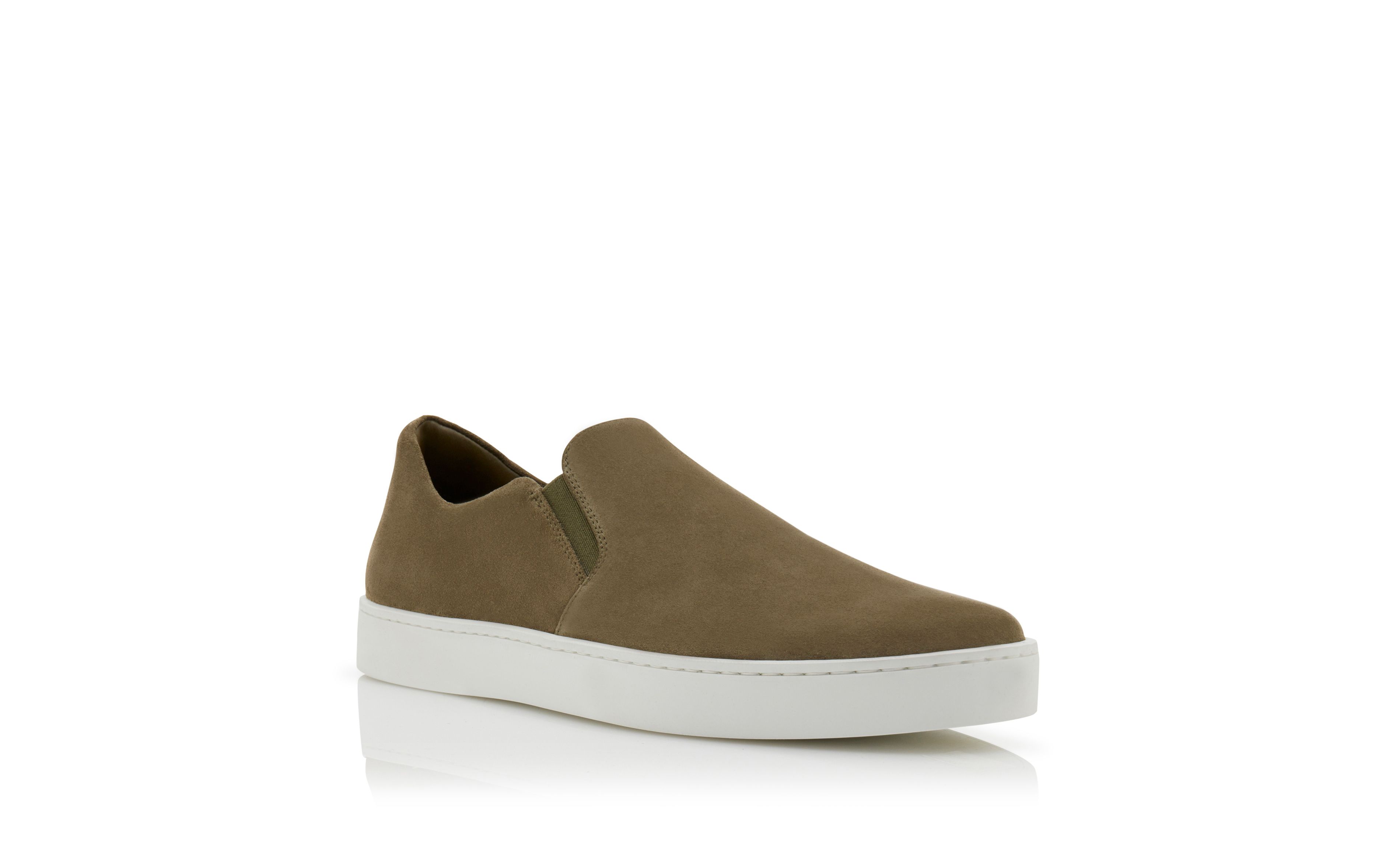 Designer Khaki Green Suede Slip-On Sneakers - Image Upsell