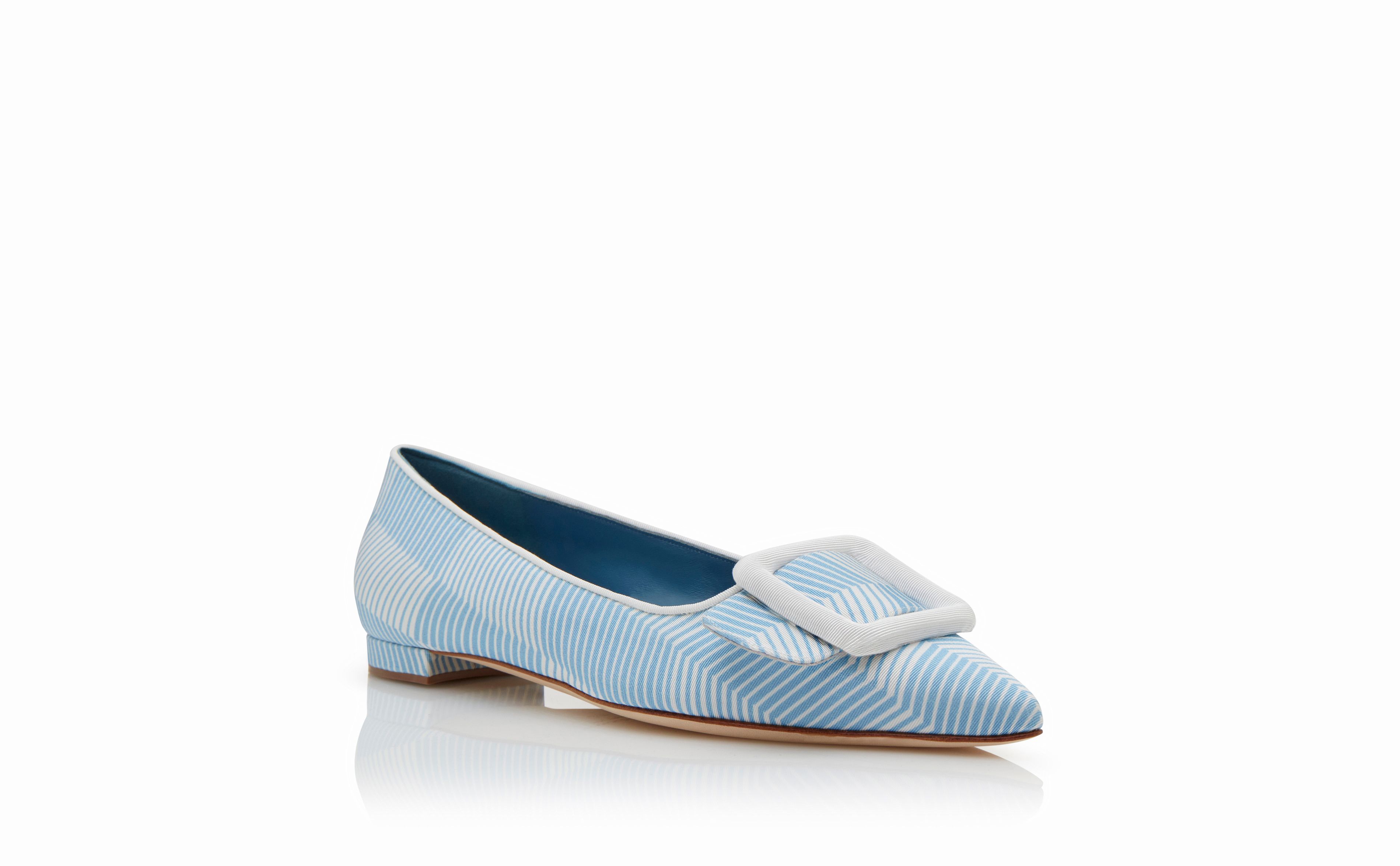 Designer Blue and White Grosgrain Flat Pumps  - Image Upsell