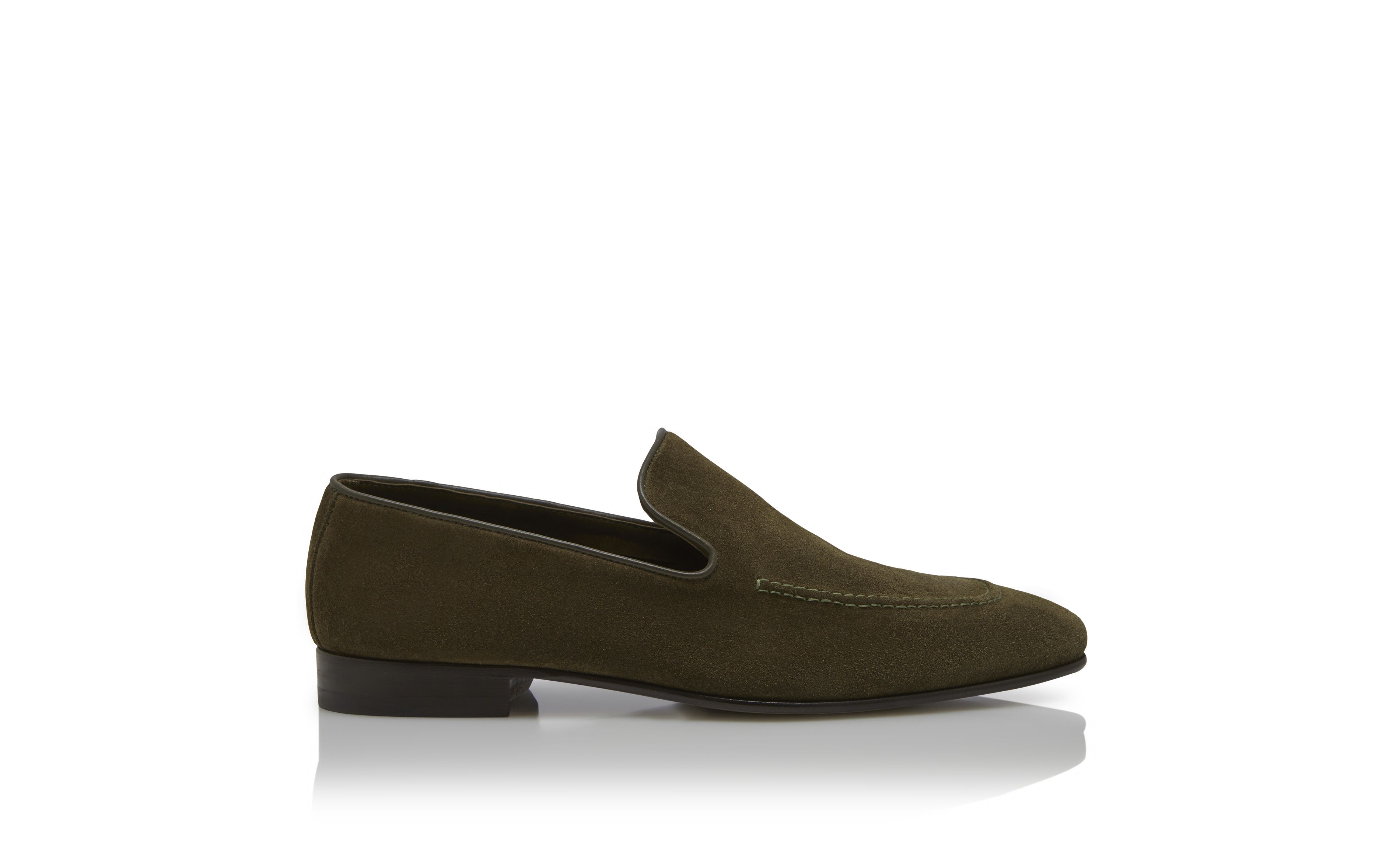 Designer Dark Khaki Suede Loafers - Image thumbnail