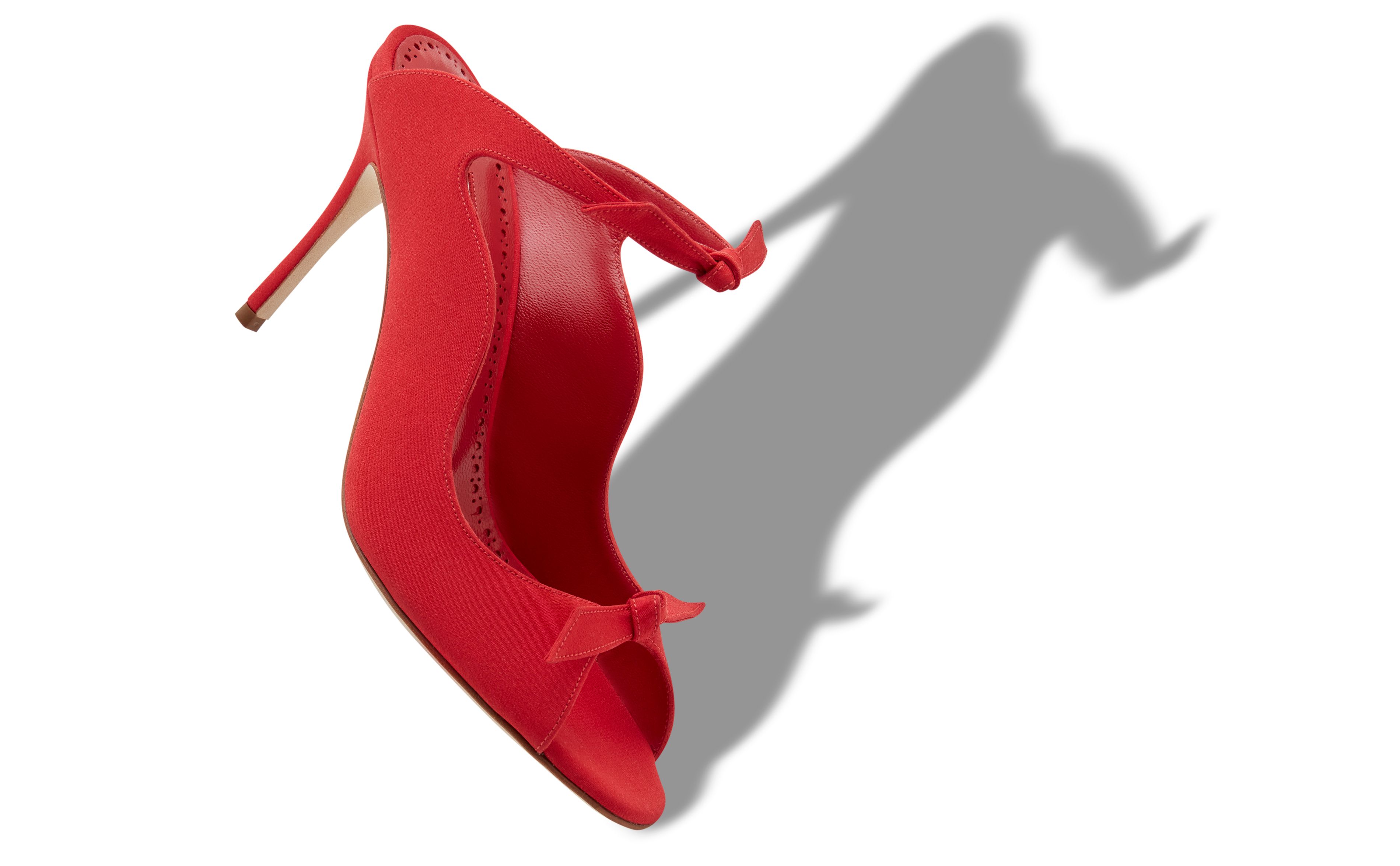 Designer Red Crepe De Chine Scalloped Mules - Image Main