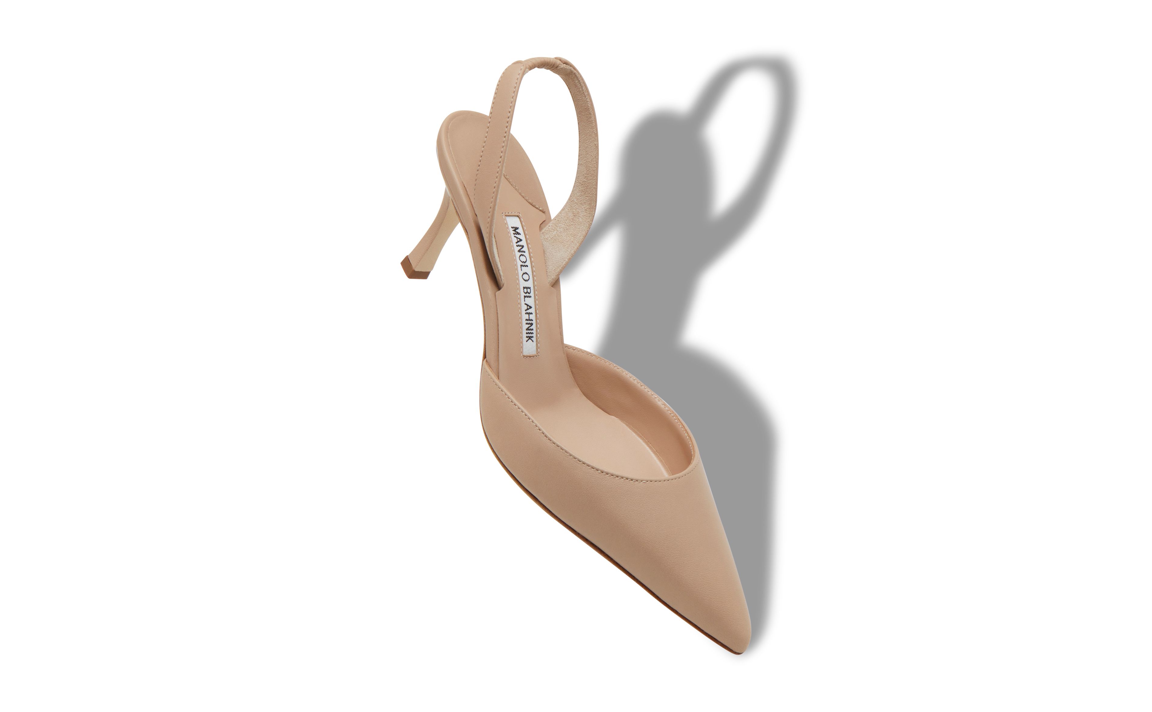 Designer Light Beige Nappa Leather Slingback Pumps - Image Main