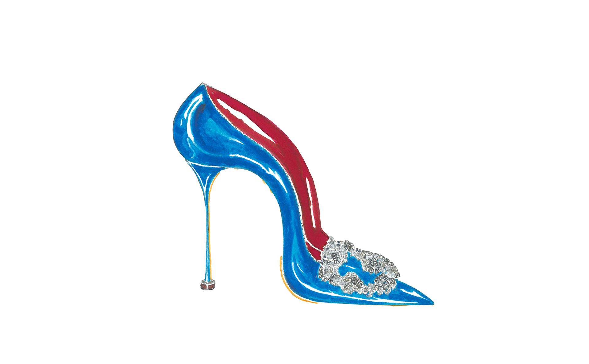 Designer Blue Satin Jewel Buckle Pumps - Image 