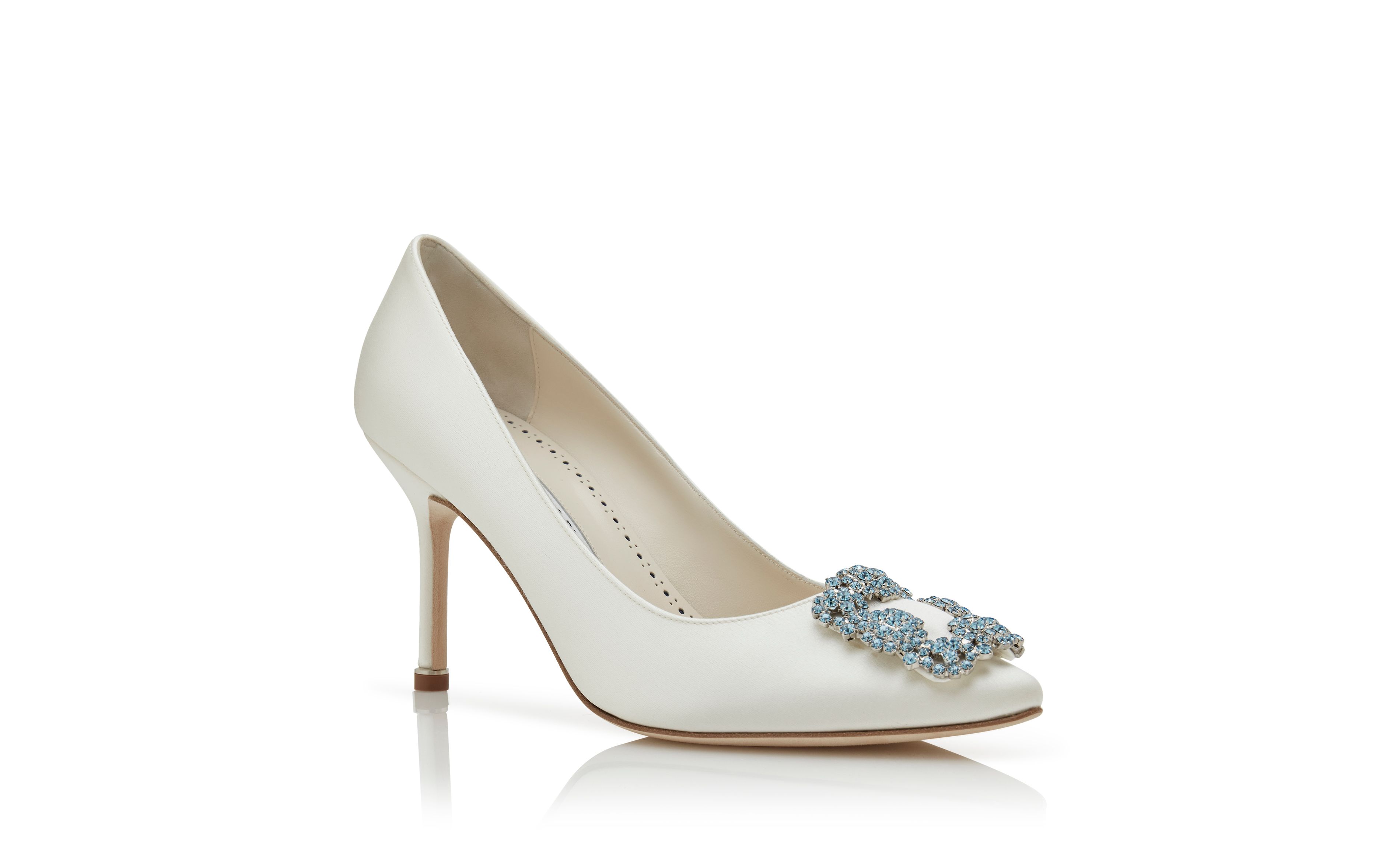 Designer White Satin Jewel Buckle Pumps - Image Upsell