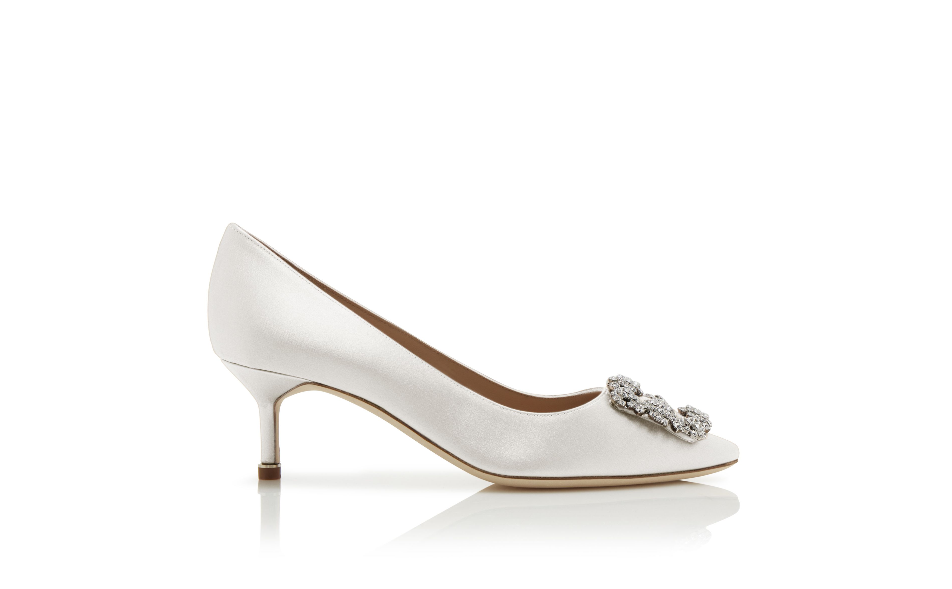 Designer Light Cream Satin Jewel Buckle Pumps - Image thumbnail